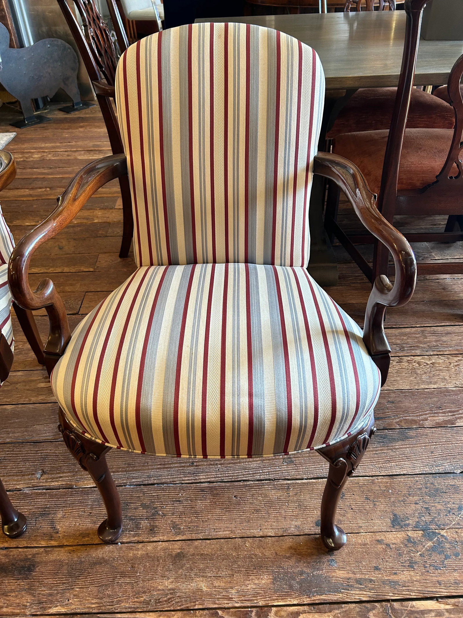 Mahogany & Upholstered Arm Chairs -a Pair - 2