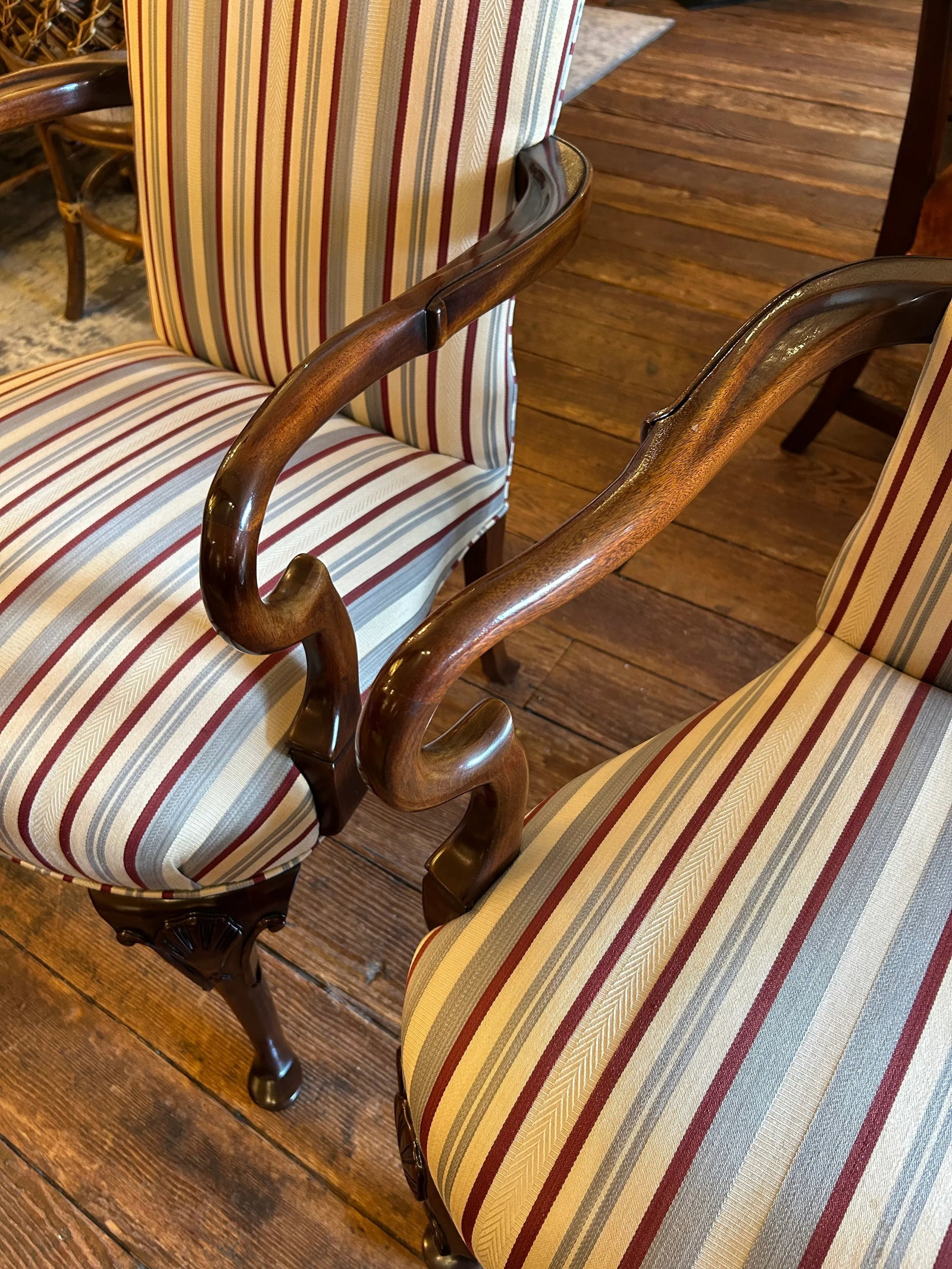 Mahogany & Upholstered Arm Chairs -a Pair - 7