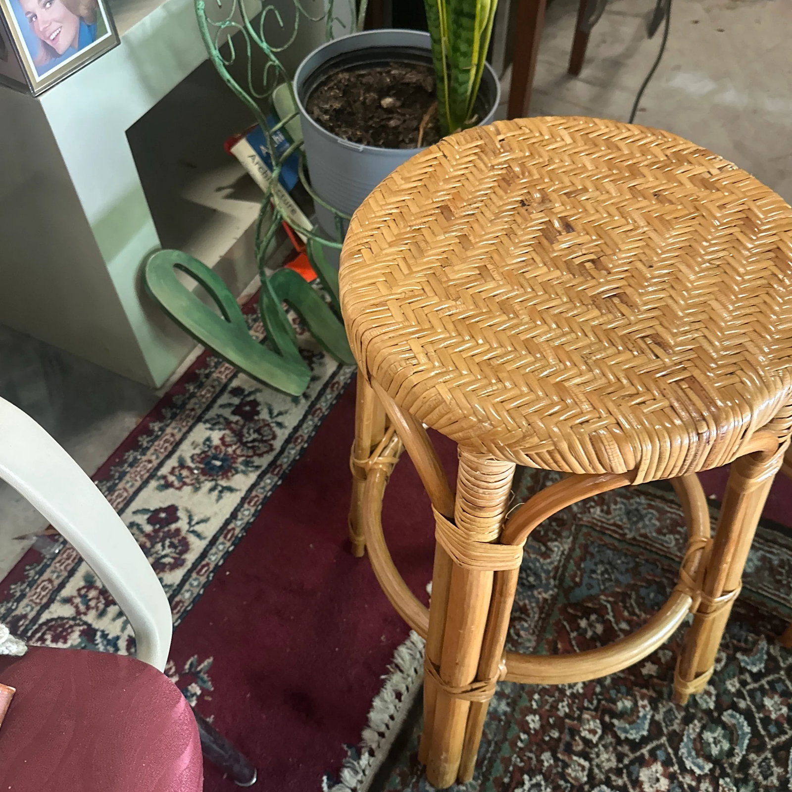 1970s Pair of Boho Woven Wicker Counter Stools - 2