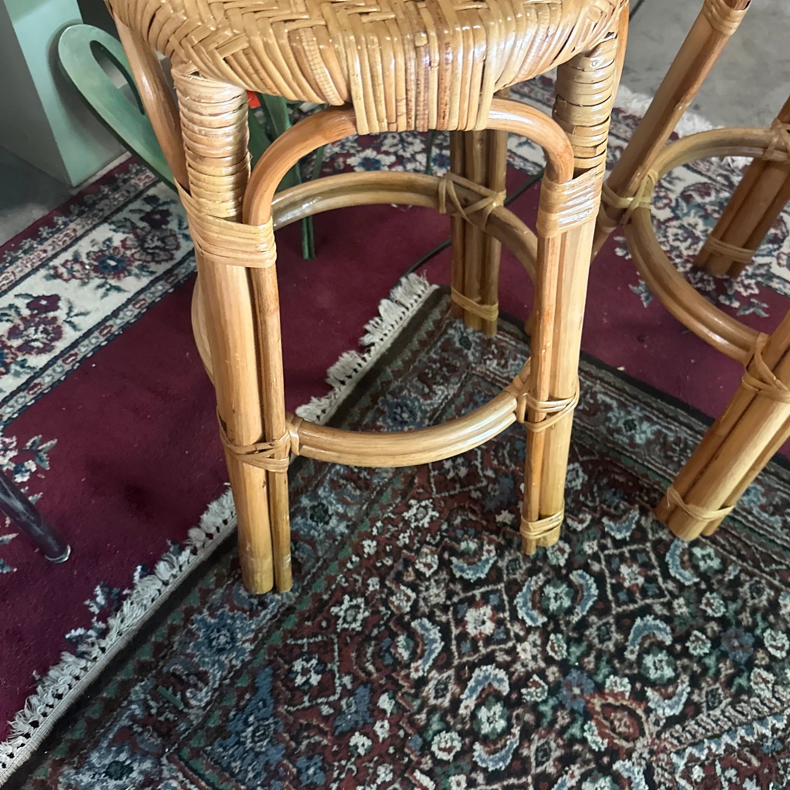 1970s Pair of Boho Woven Wicker Counter Stools - 3