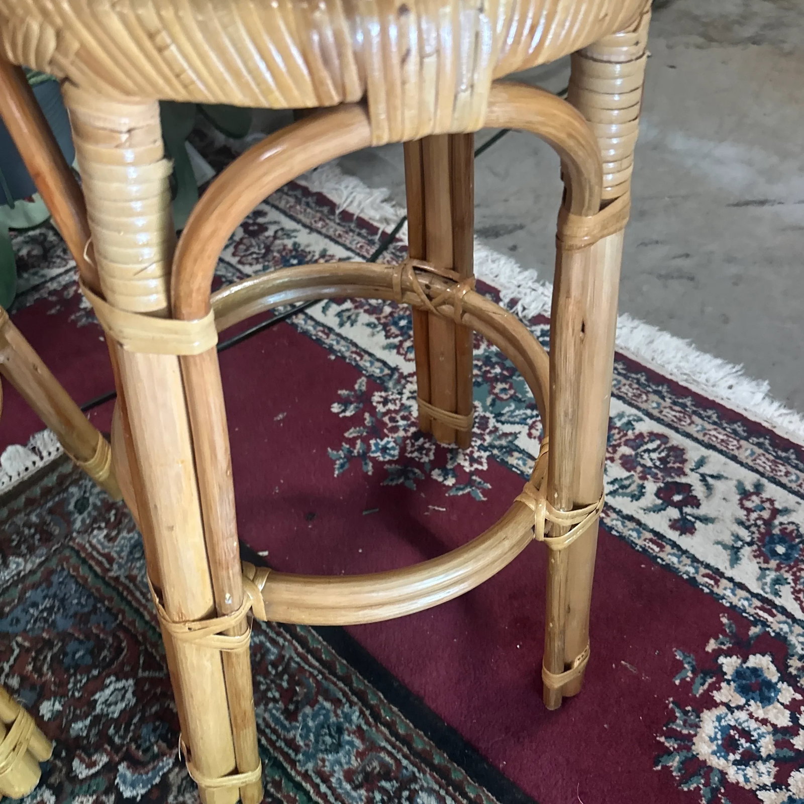 1970s Pair of Boho Woven Wicker Counter Stools - 6