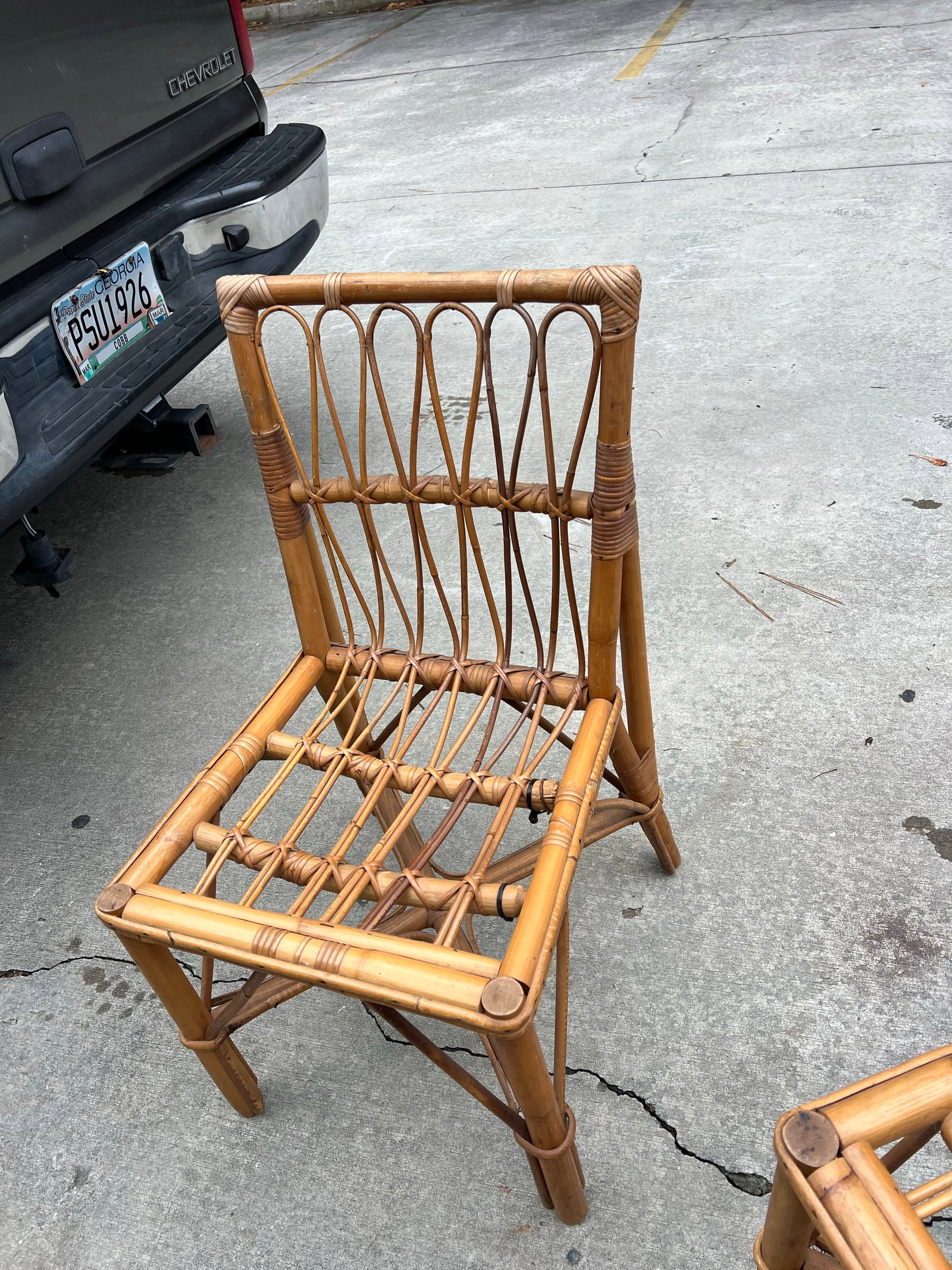 1970s Pair of Boho Chic Rattan Detailed Side Chairs - 2