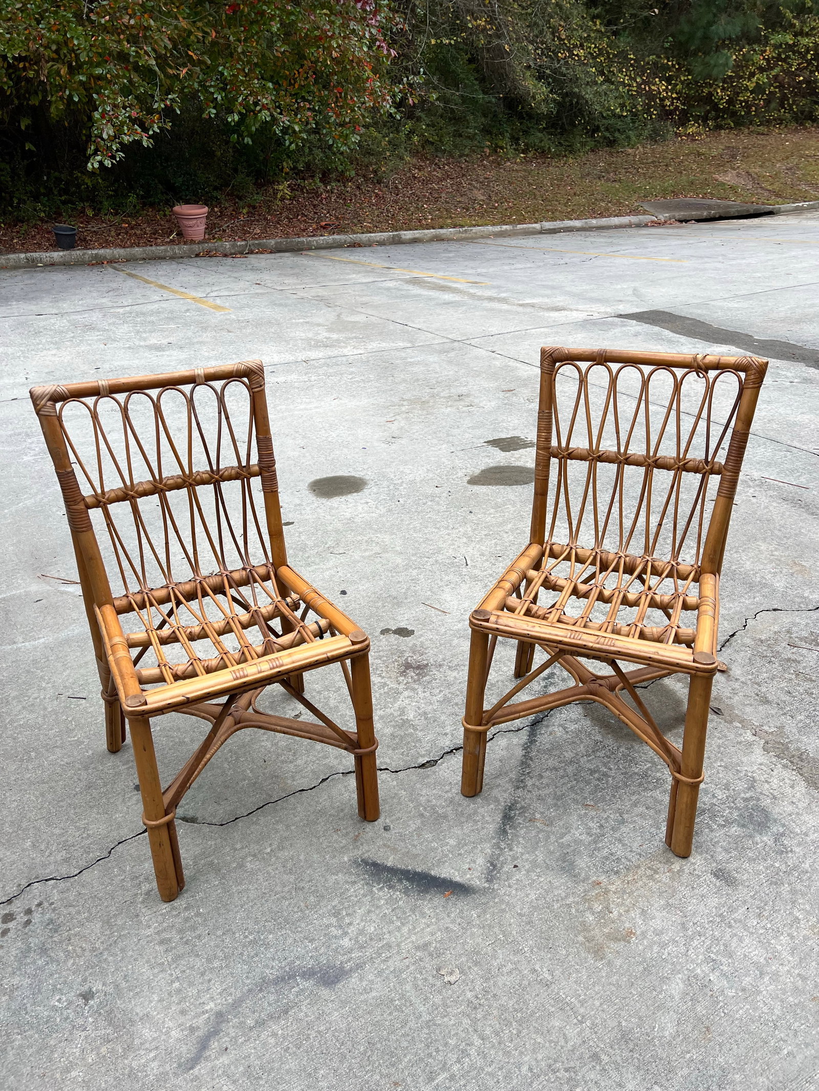 1970s Pair of Boho Chic Rattan Detailed Side Chairs - 3