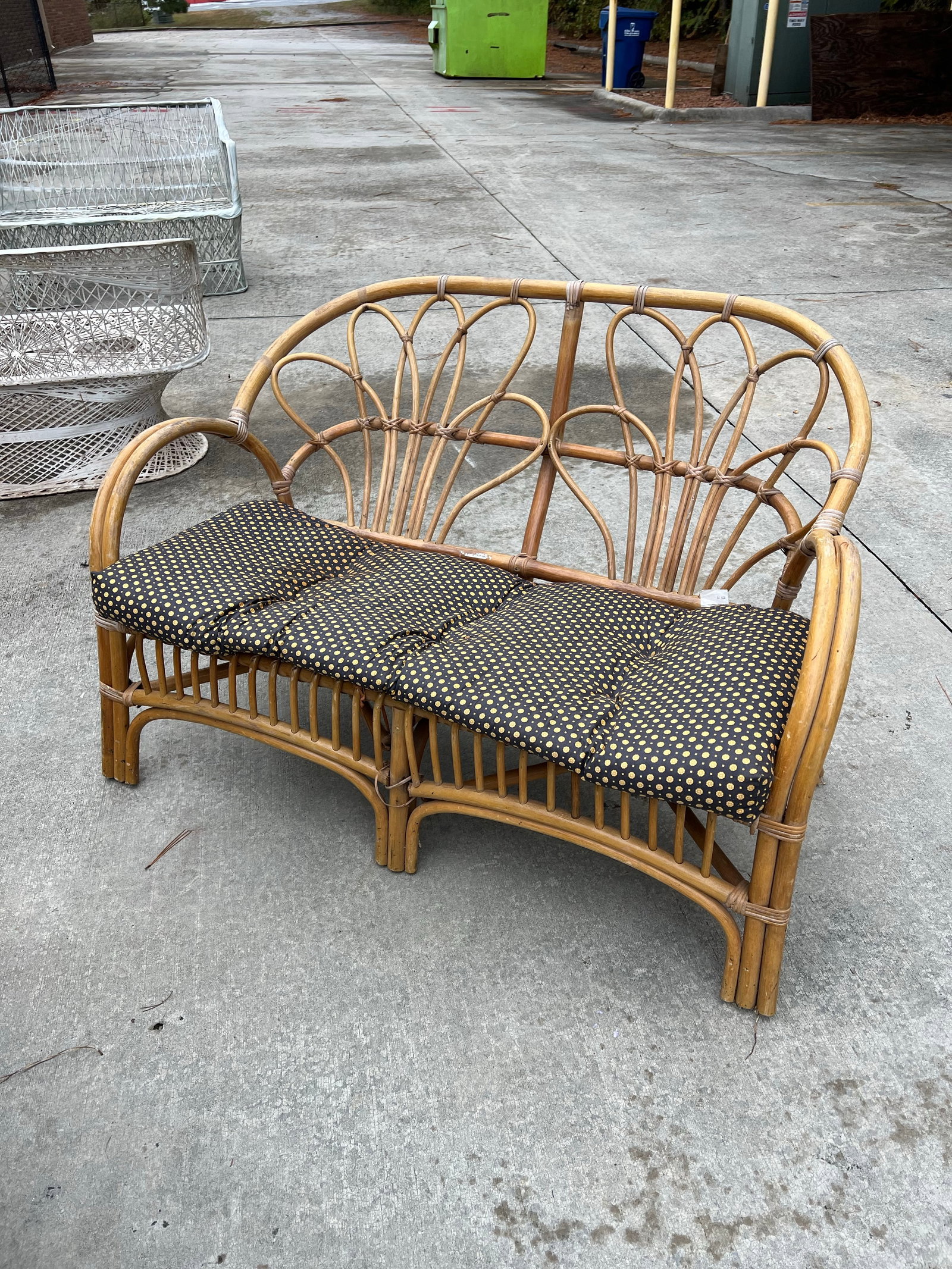 1970s Albini Style Bamboo Settee With Polka Dot Cushion - 4