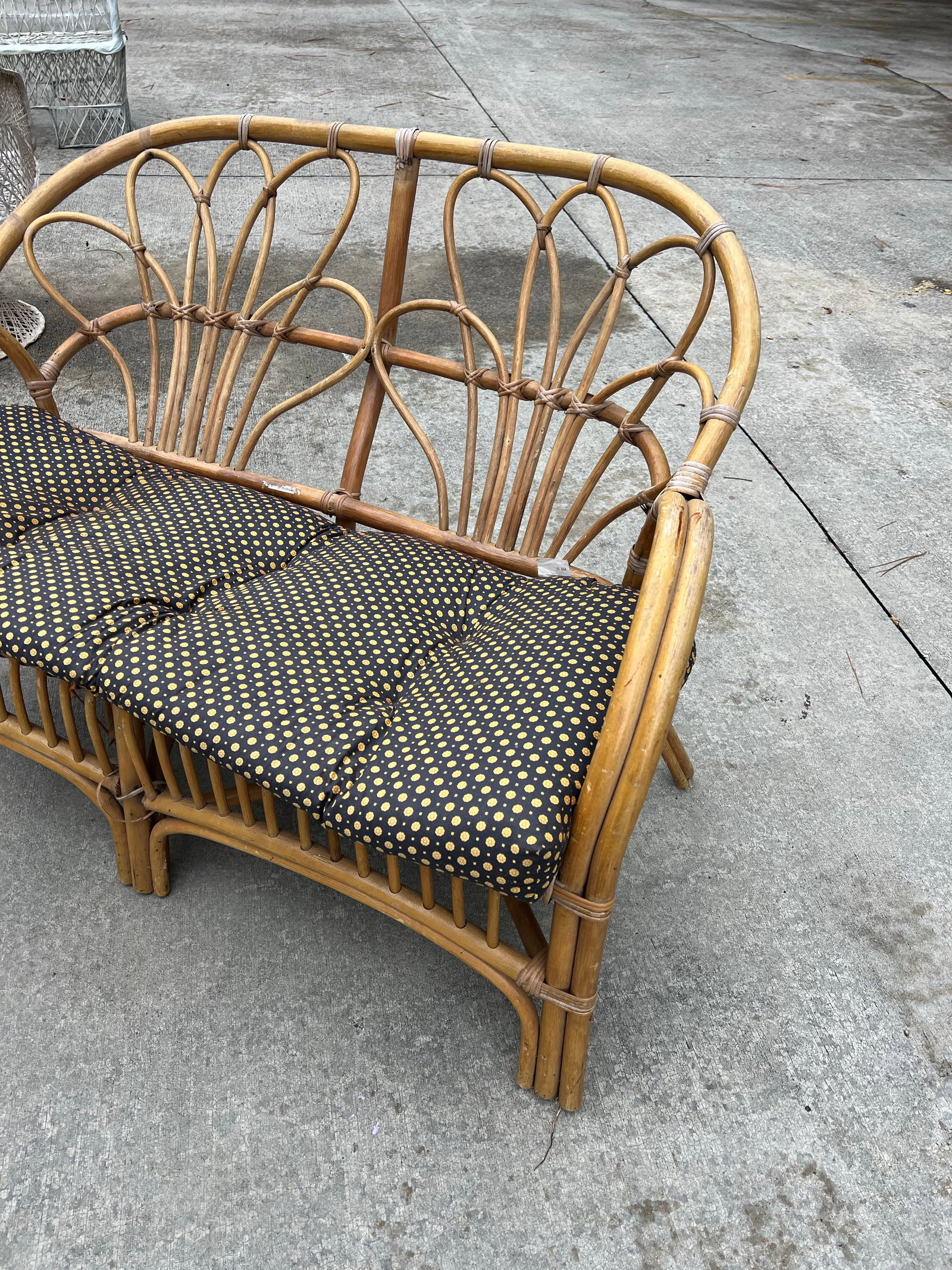 1970s Albini Style Bamboo Settee With Polka Dot Cushion - 5