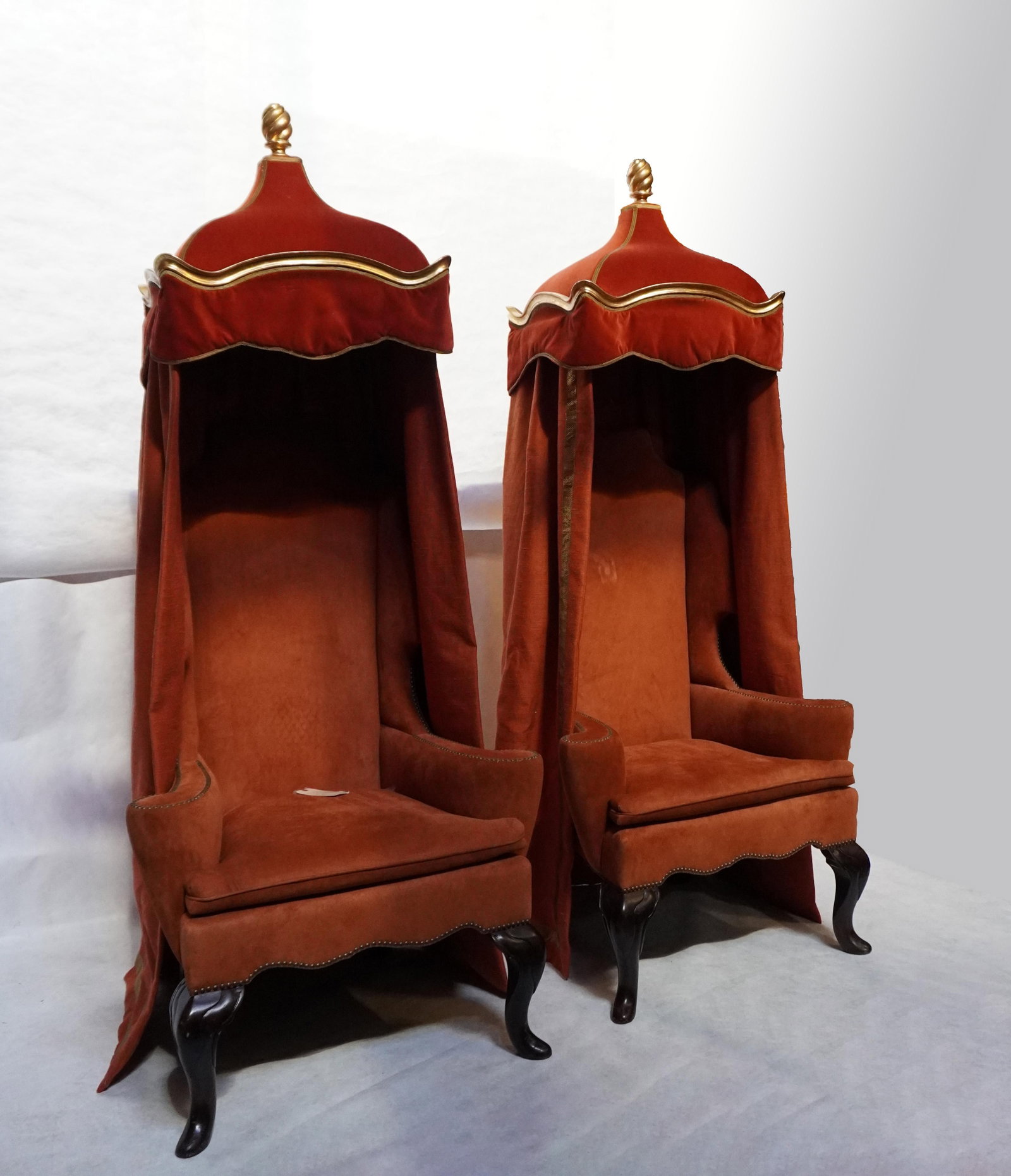Late 20th Century Pair of Tall Baldachin Wingback King Chairs - 3