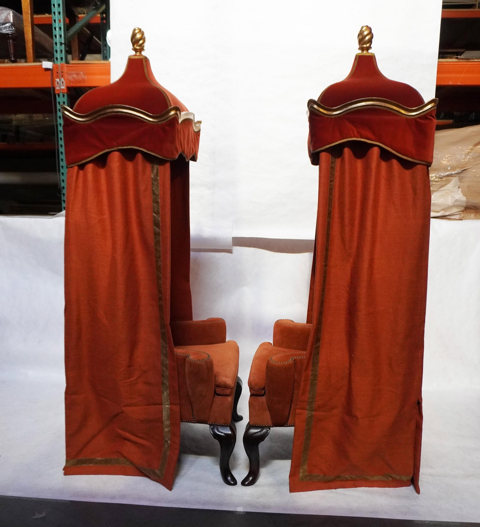 Late 20th Century Pair of Tall Baldachin Wingback King Chairs - 9
