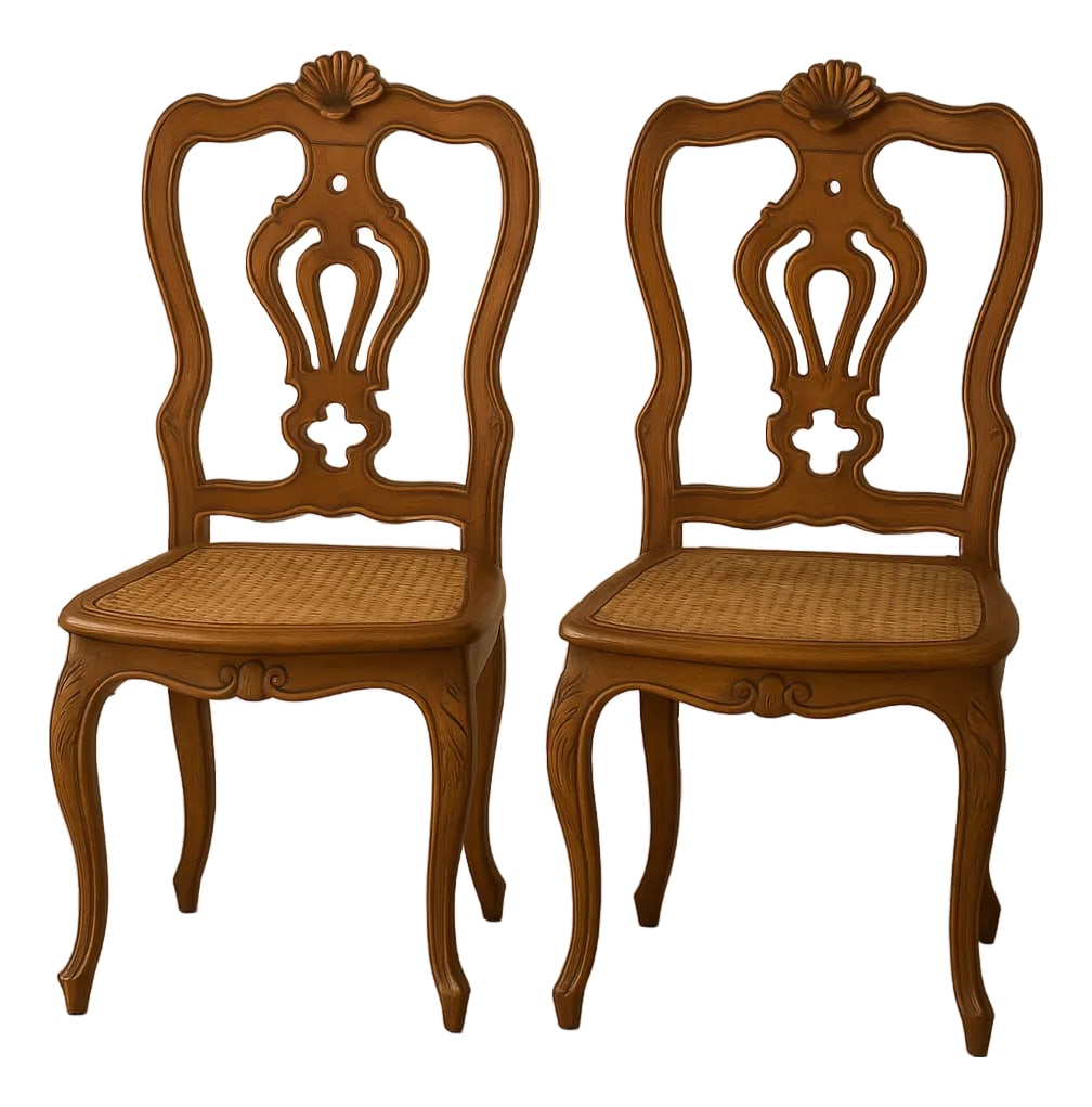 Antique Italian Carved Walnut Caned Side Chairs - Set of 2 - Hand-Carved Rococo/Baroque Revival - Ma (1 of 8)