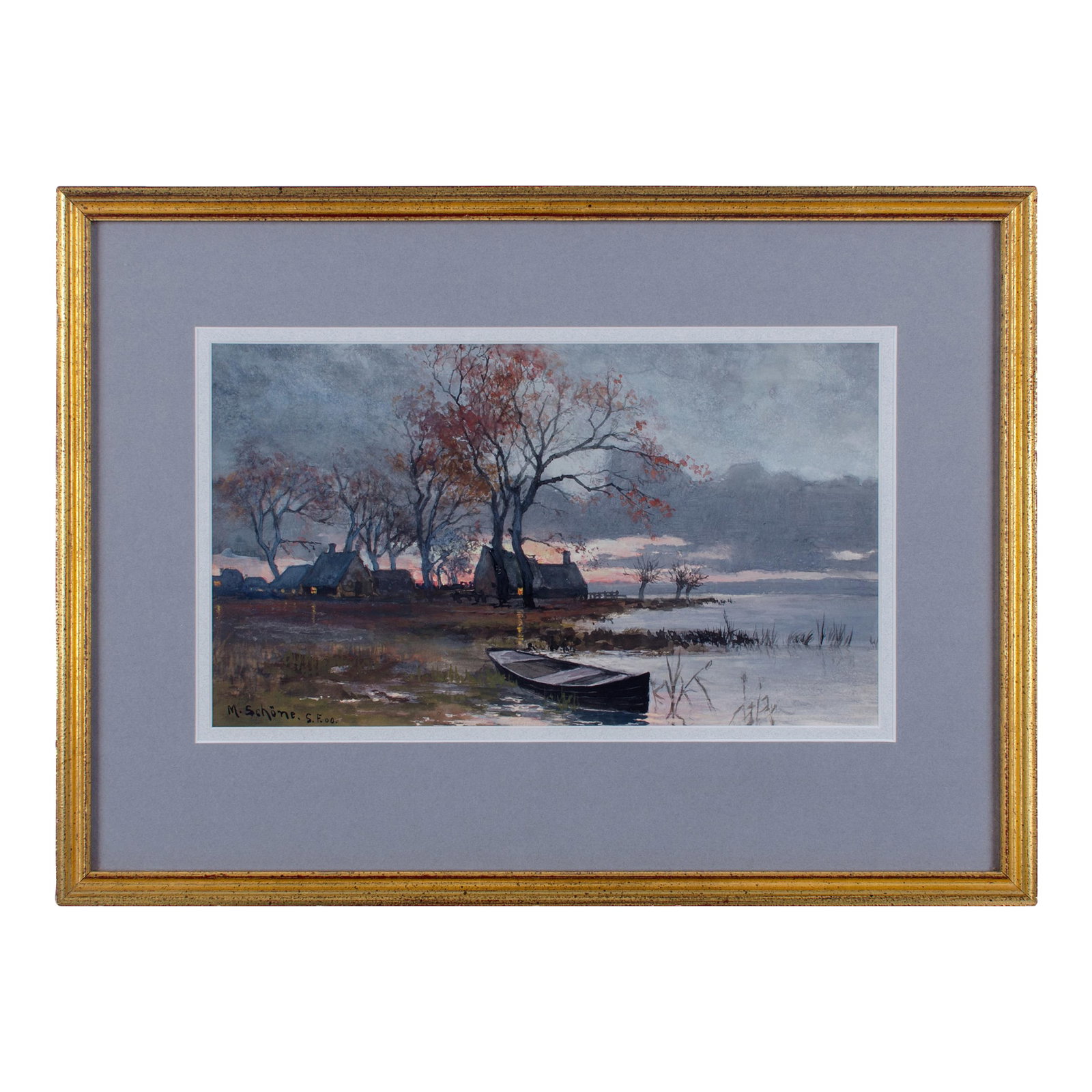 Margarethe Schonermark - German Landscape Watercolor Painting, 1900: Margarethe Schonermark (Germany, 1873-1951), painter and illustrator of postcards and calendars. watercolor on paper, 1900 sight: 10 1/2 by 6 inches frame: 15 1/2 by 11 1/2 inches Condition: