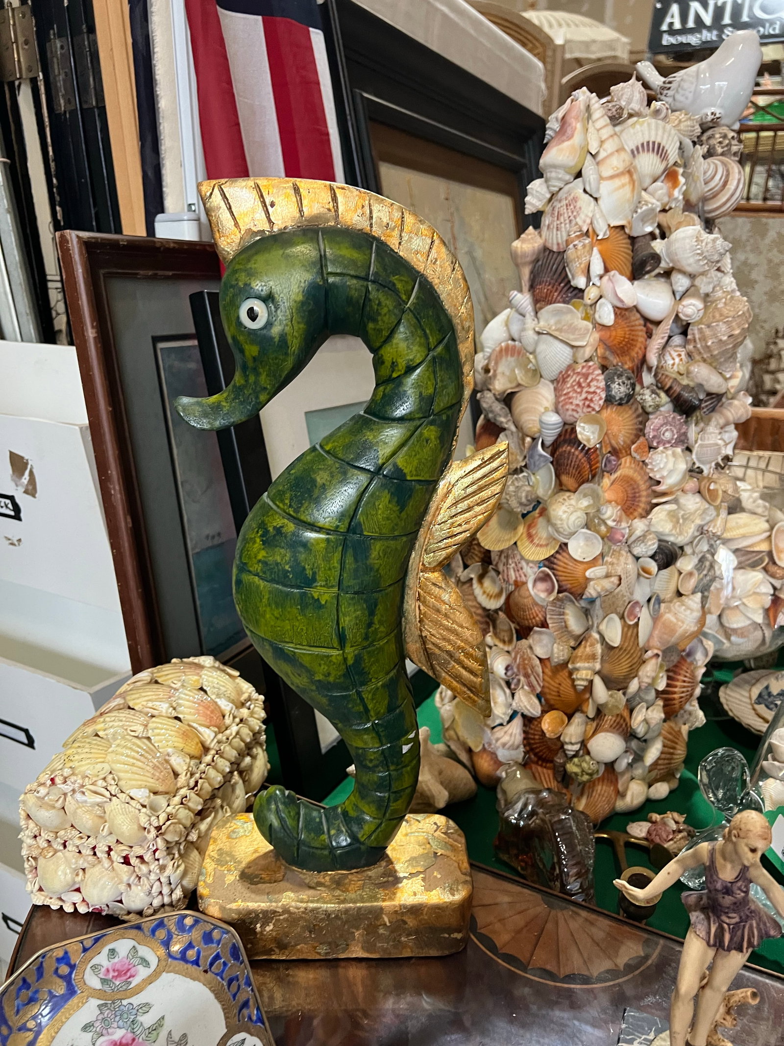 Vintage Green Tall Seahorse Sculpture - 2