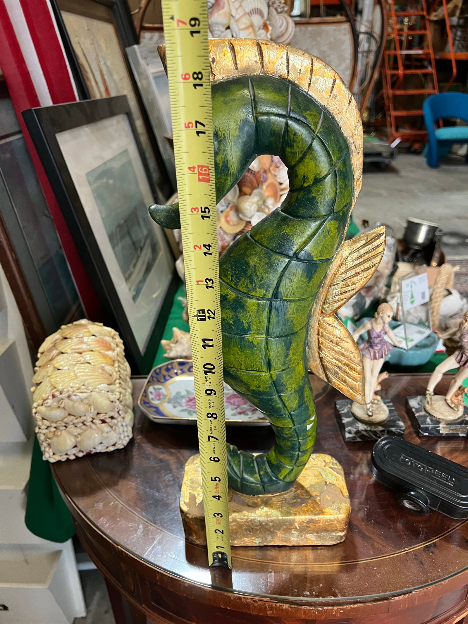 Vintage Green Tall Seahorse Sculpture - 3