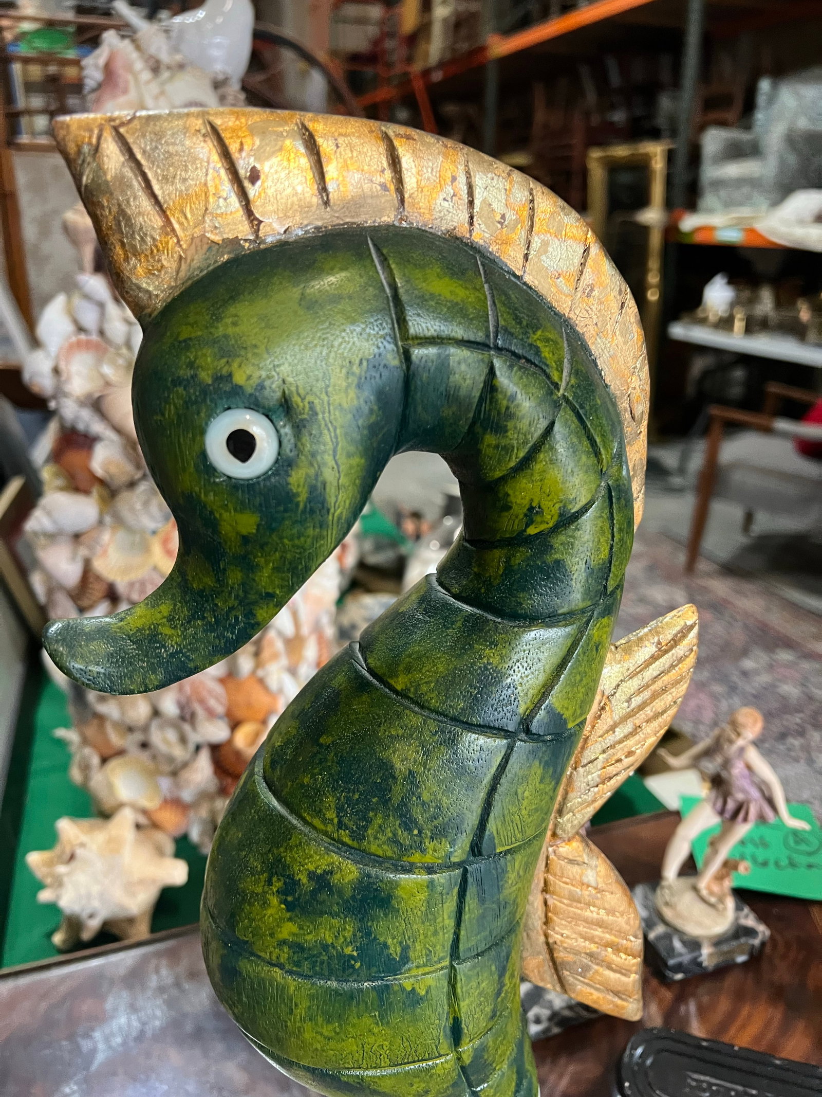 Vintage Green Tall Seahorse Sculpture - 5