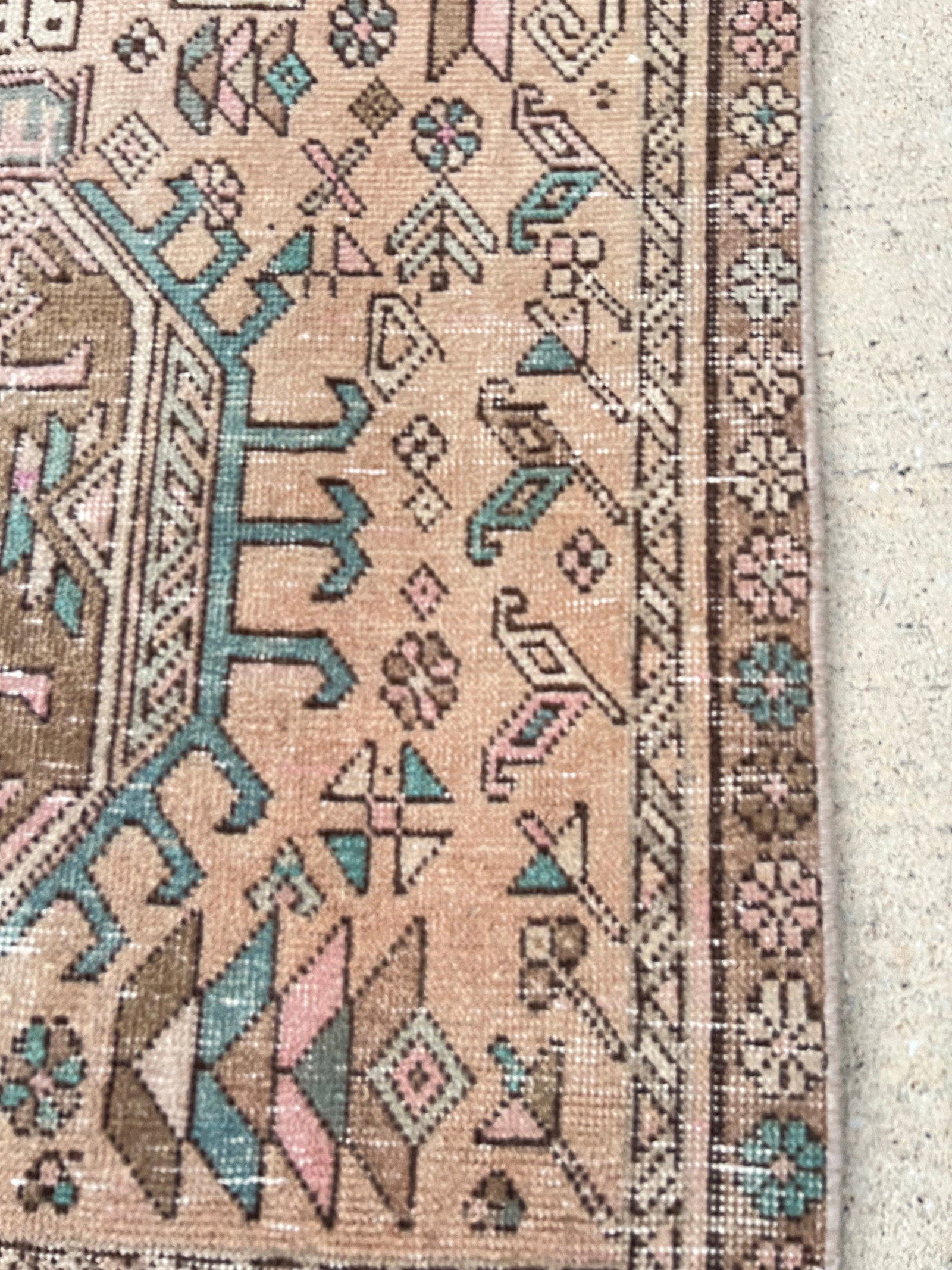 Vintage Persian Heriz Handmade Geometric Pattern Wool Runner - 3