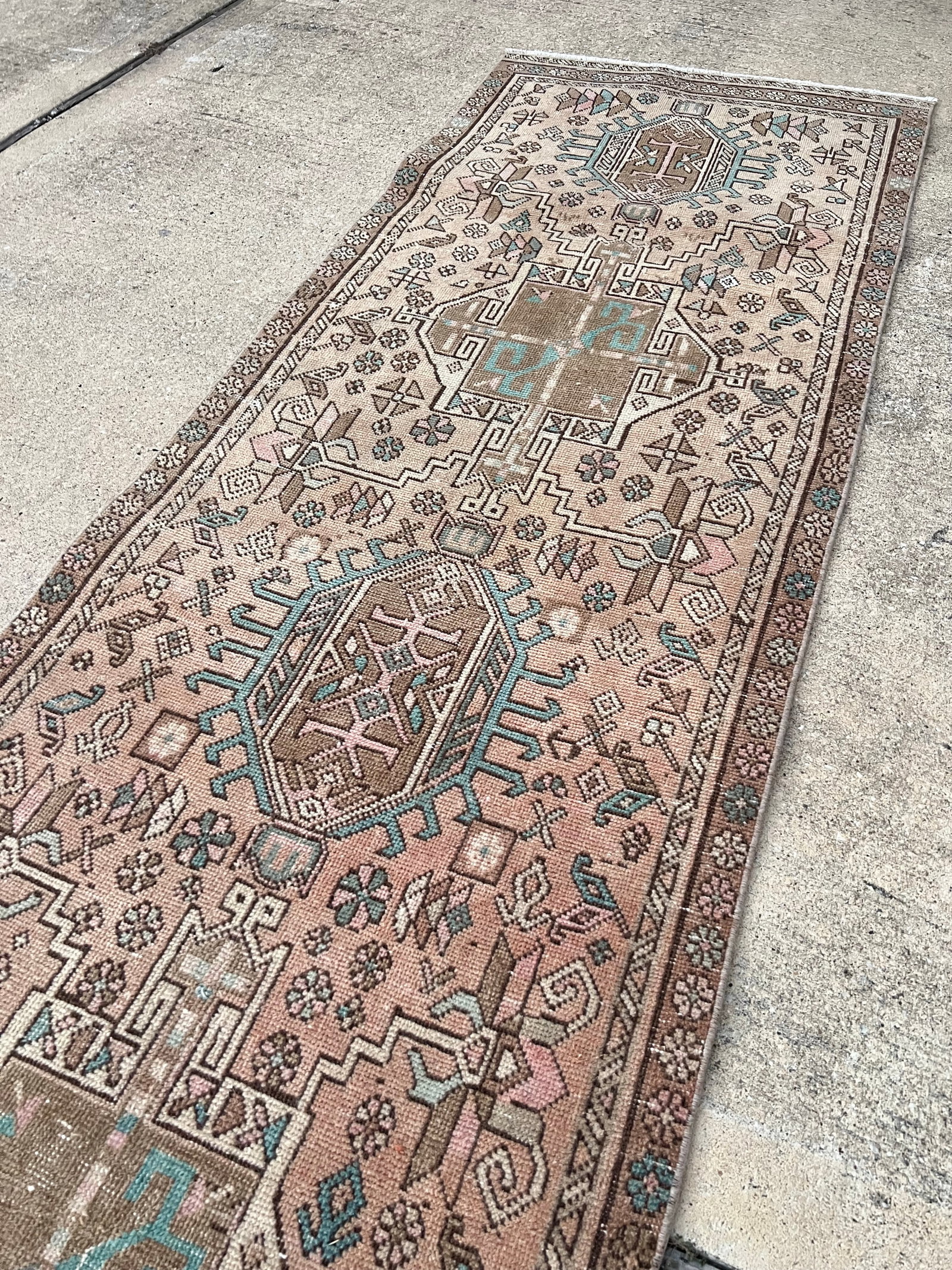 Vintage Persian Heriz Handmade Geometric Pattern Wool Runner - 4