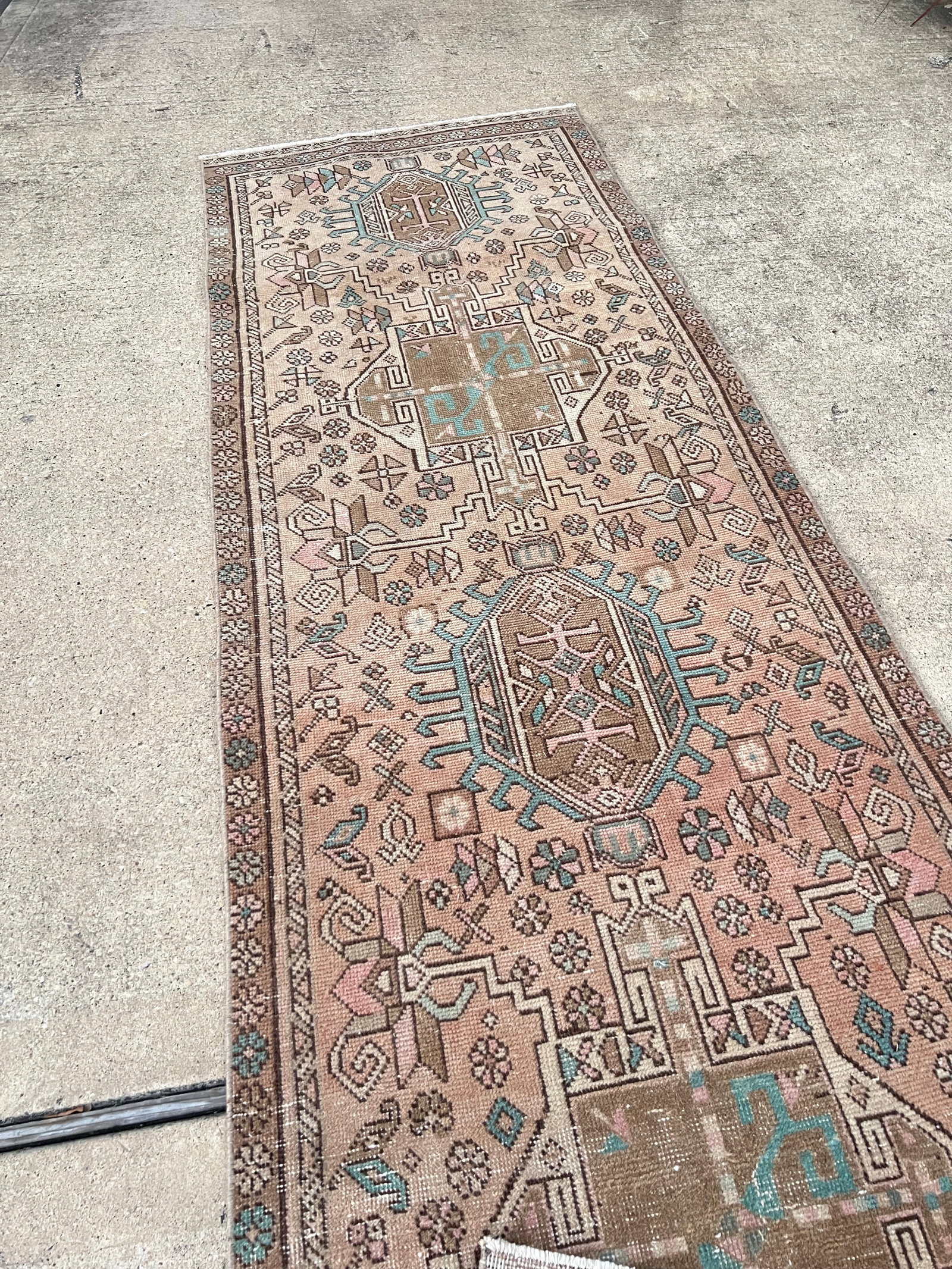 Vintage Persian Heriz Handmade Geometric Pattern Wool Runner - 6