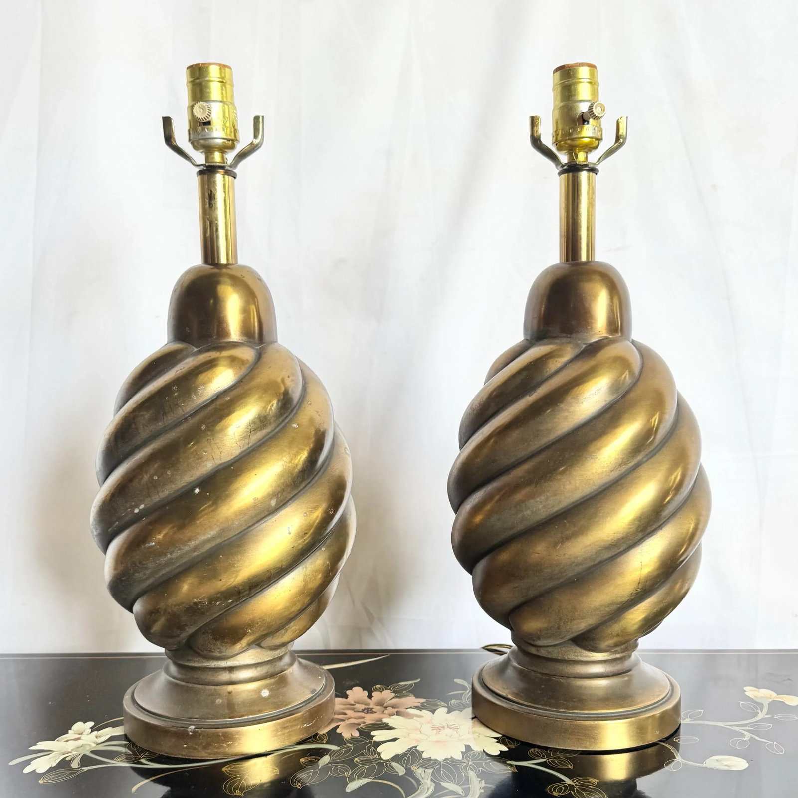 Vintage Westwood Industries Brass Swirl Beehive Table Lamps - A Pair - 2