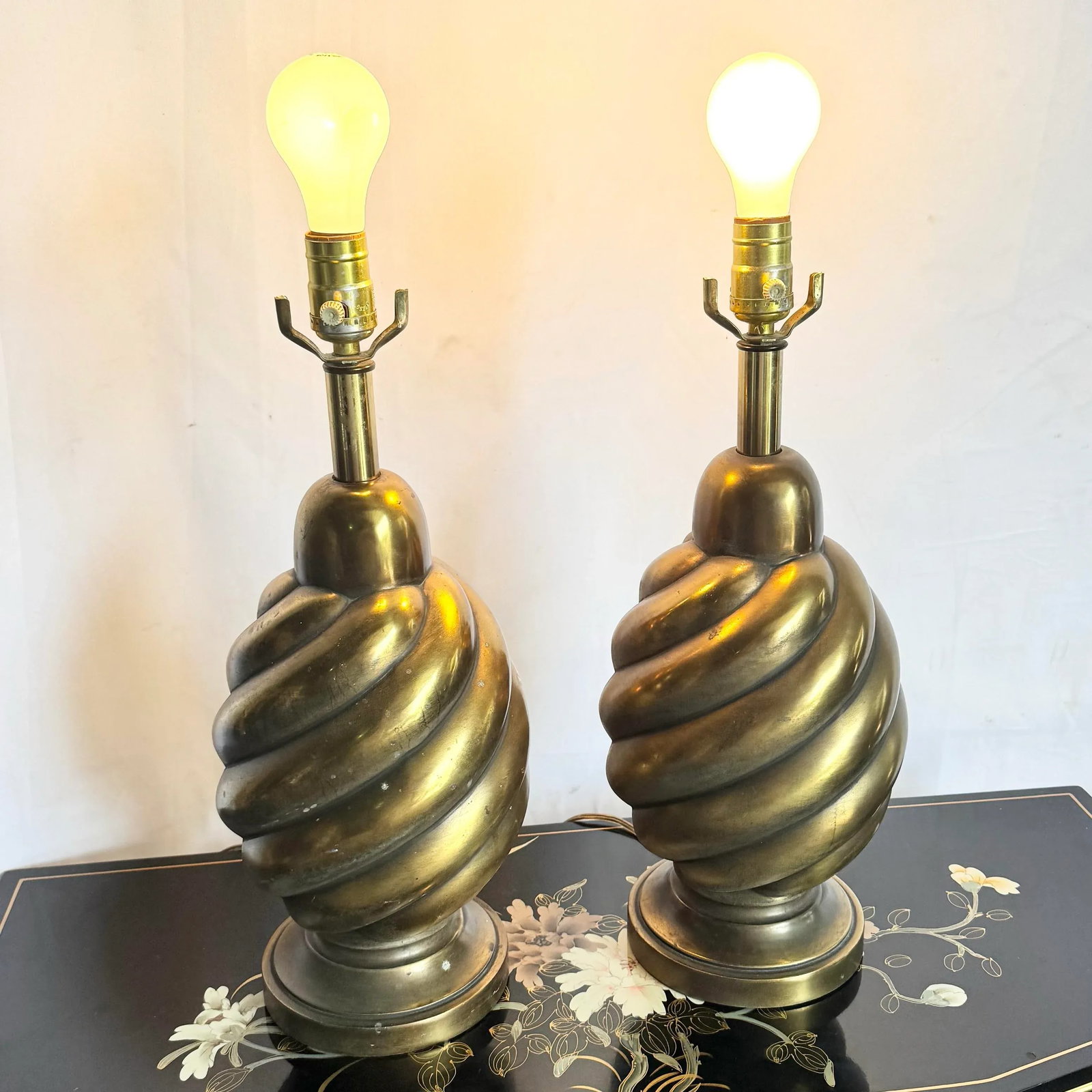 Vintage Westwood Industries Brass Swirl Beehive Table Lamps - A Pair - 3