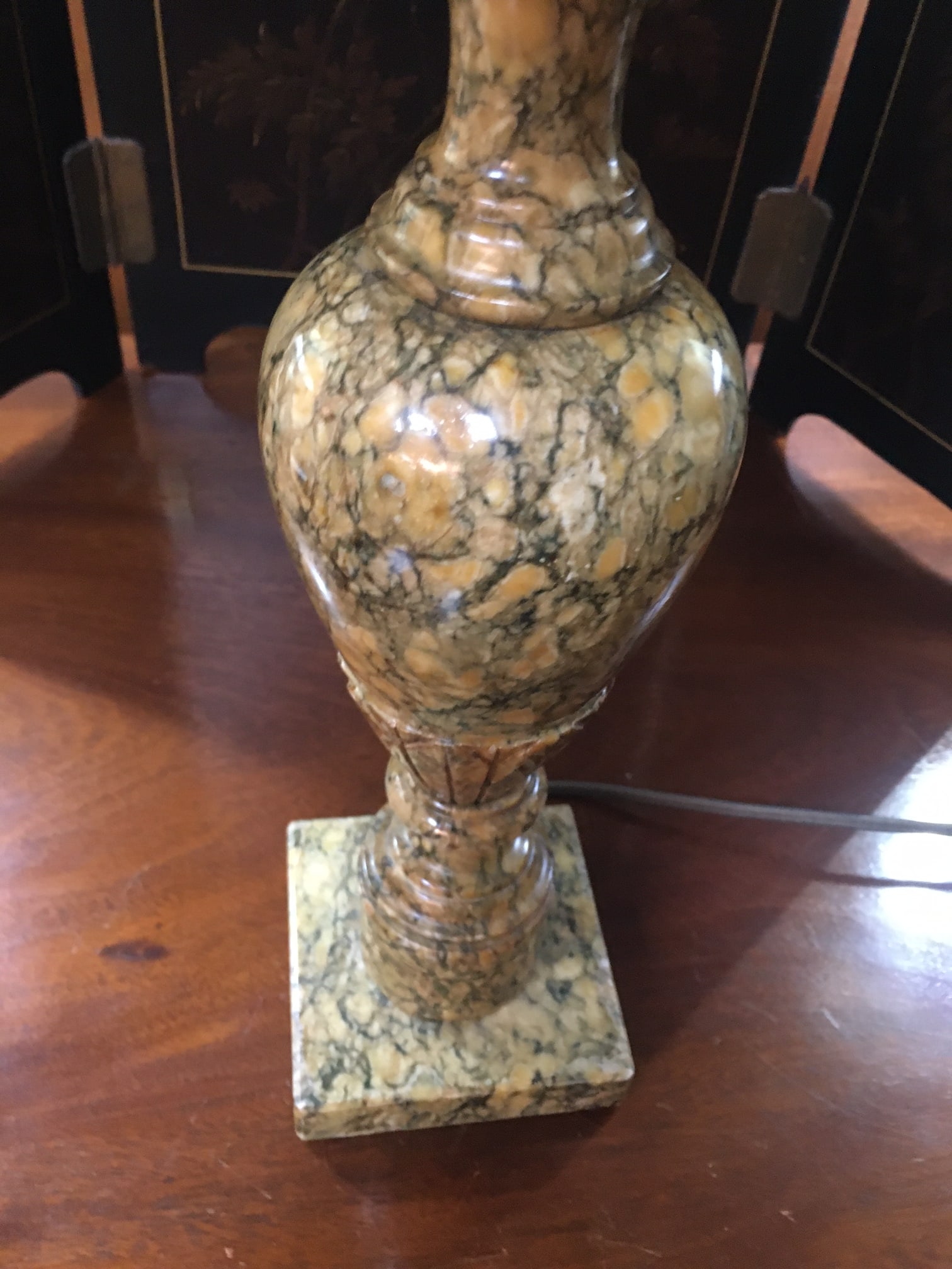 Antique Italian Polished Pink and Black Marble Petite Table Lamp Pair - 4