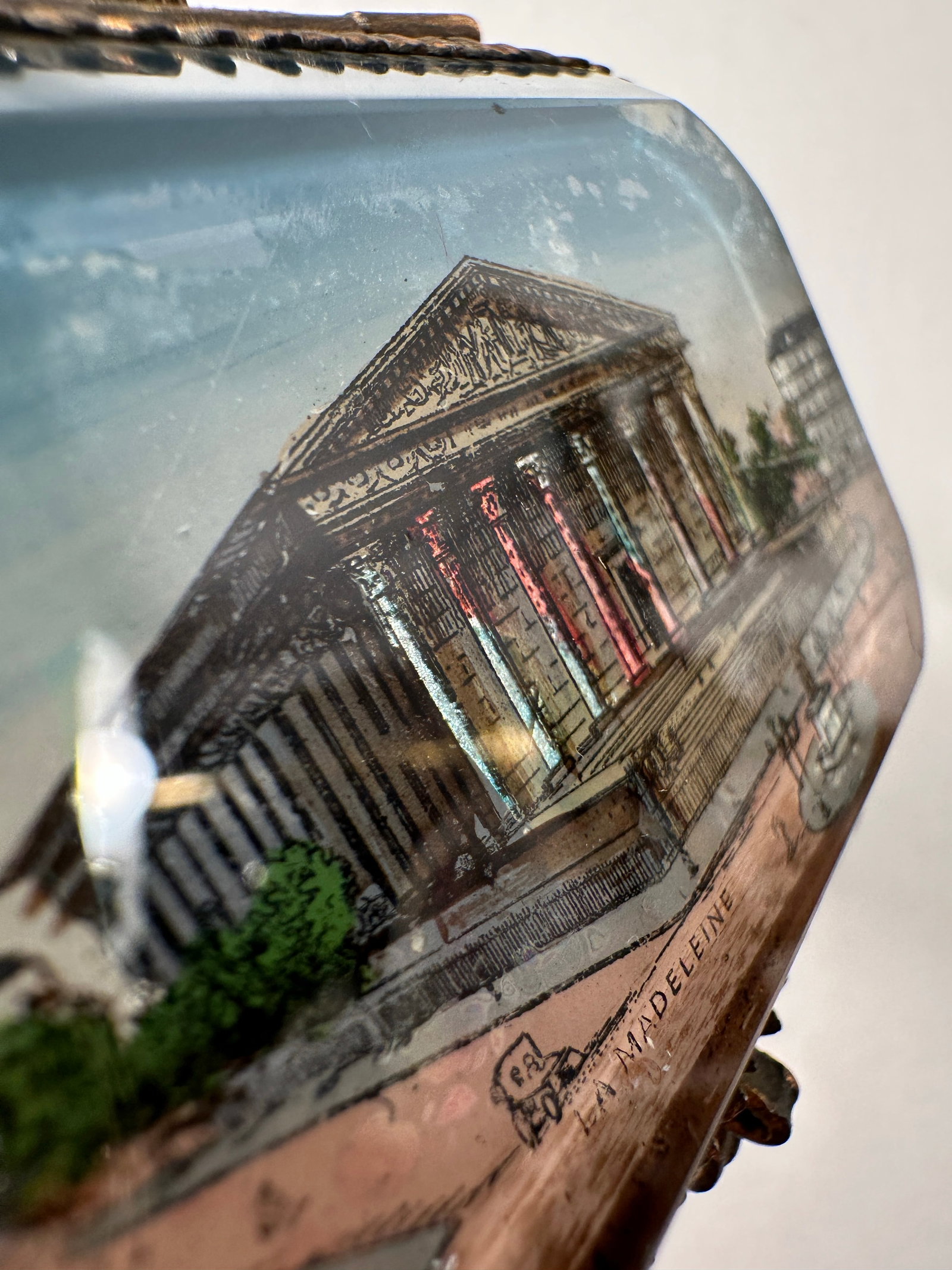 La Madeleine Scene Antique Paris Souvenir Glass Jewelry Box Casket, C. 1900 - 6