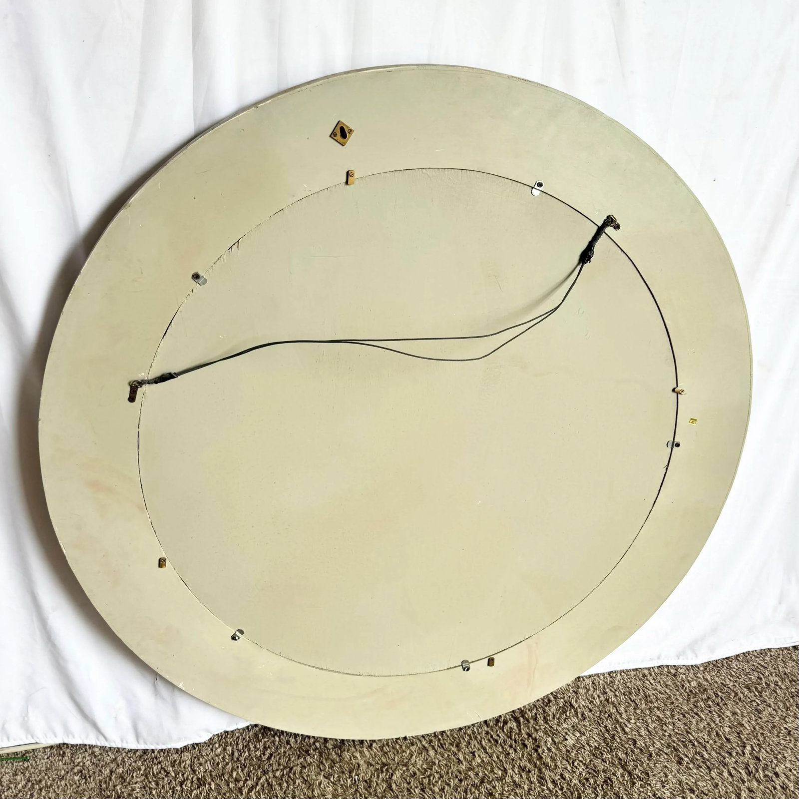 Postmodern Grey White and Tan Tessellated Stone Circular Wall Mirror - 7