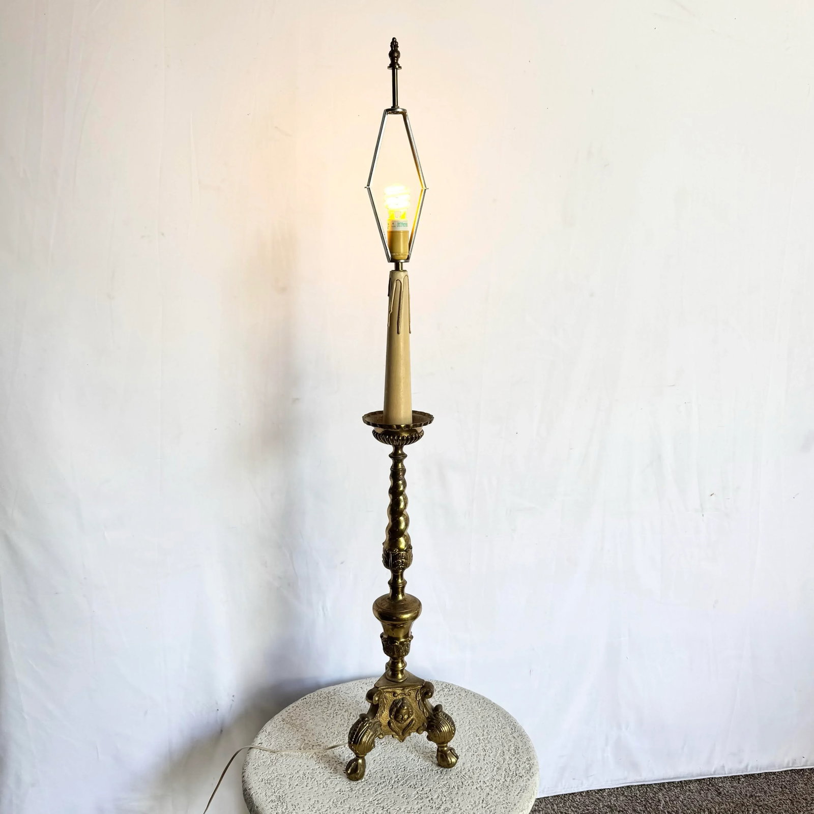 Vintage, Large Brass Table/Floor Candlestick Lamp - 2