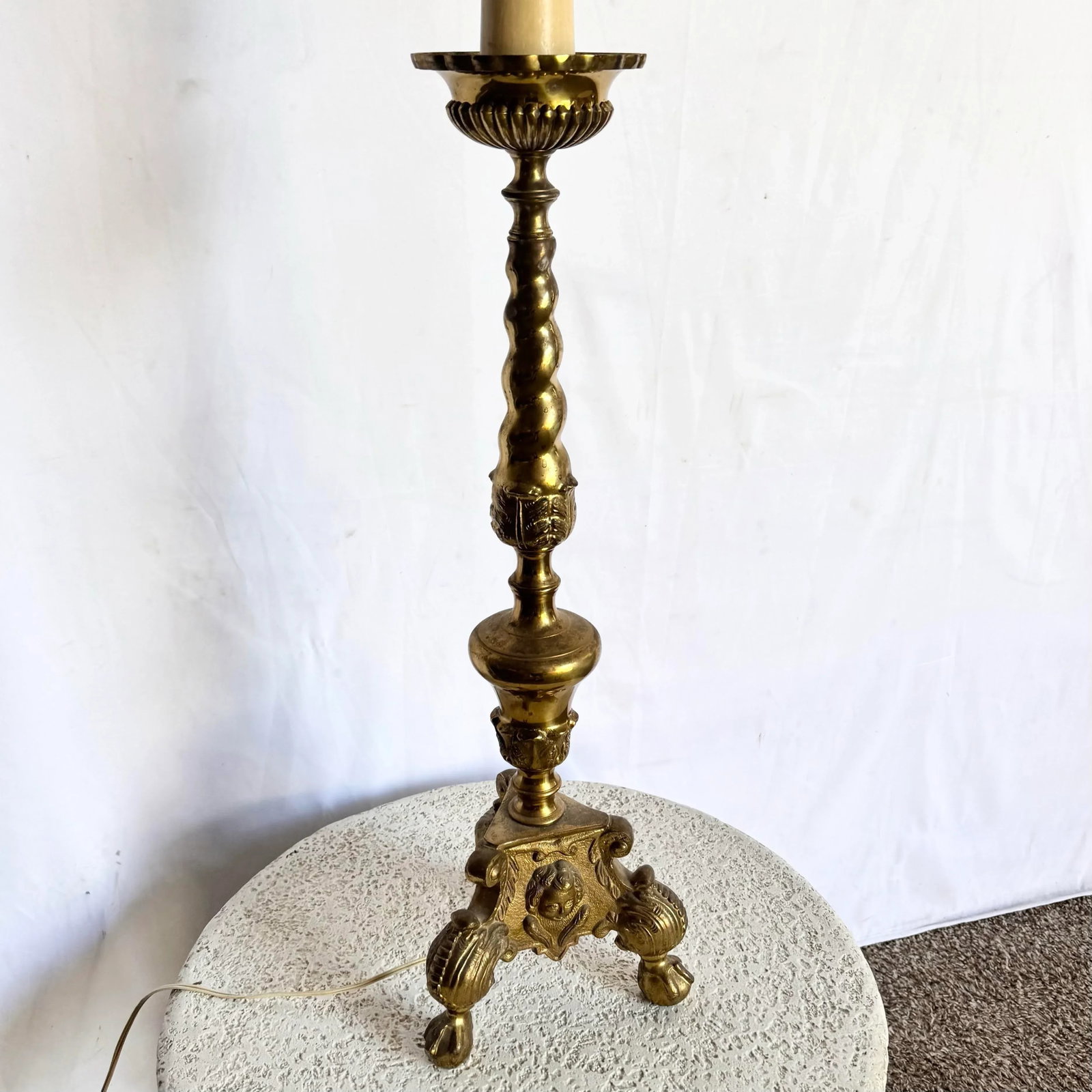 Vintage, Large Brass Table/Floor Candlestick Lamp - 4