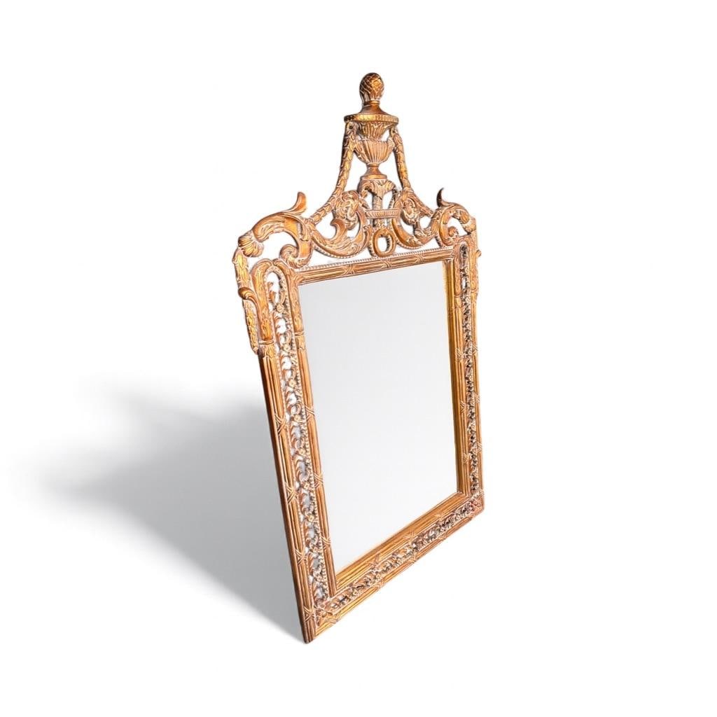 Louis XVI Giltwood Mirror With Urn Crest & Pierced Ribbonwork - 56'' Neoclassical Elegance - 2