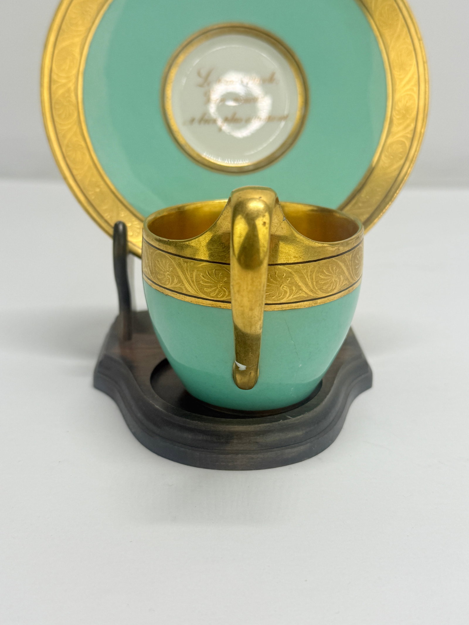KPM Berlin Turquoise "Love Message" Cup & Saucer With Gilt, C. 1860-80 - 3