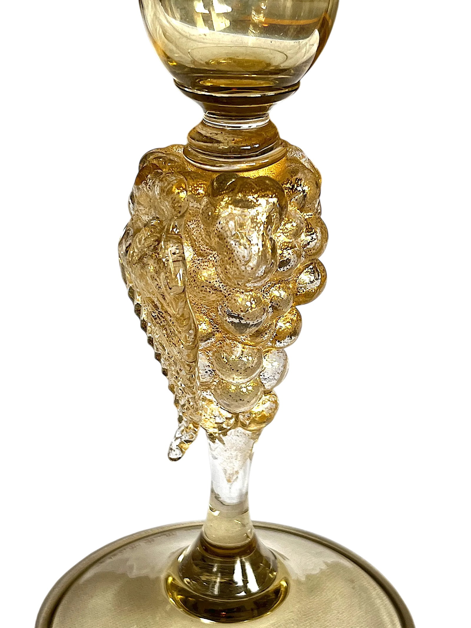 Vintage 1970s Signed Nason Moretti Murano Champagne Flutes With Grape Cluster Stems Gold Infused - A - 4