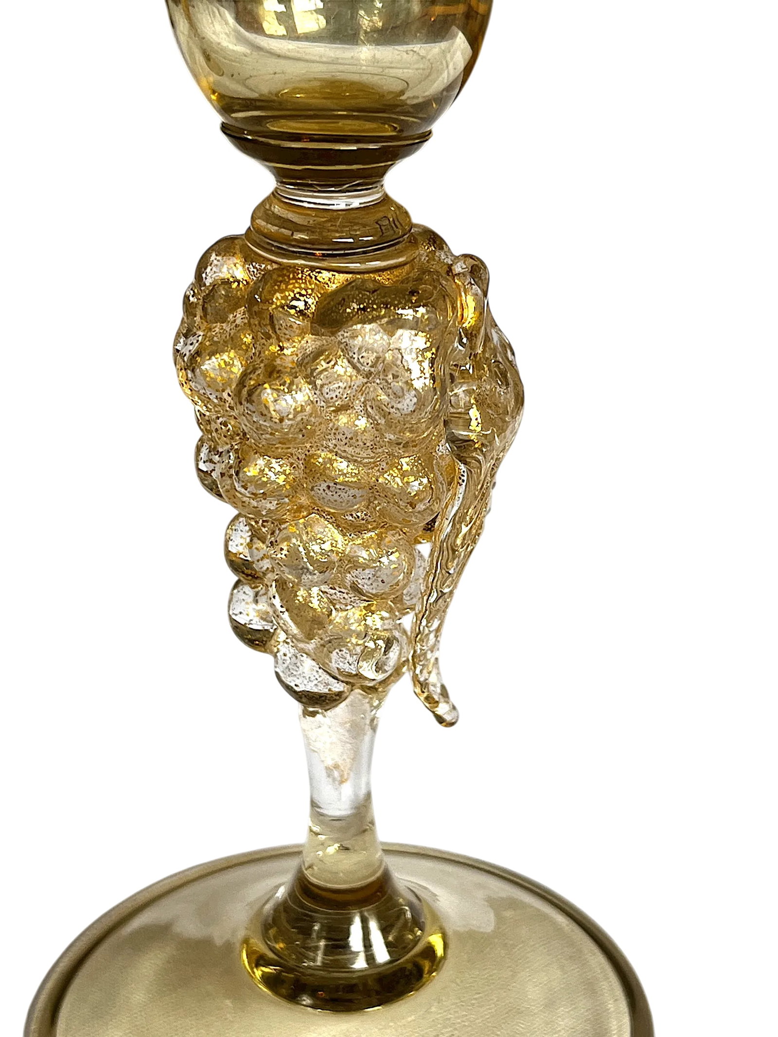 Vintage 1970s Signed Nason Moretti Murano Champagne Flutes With Grape Cluster Stems Gold Infused - A - 5