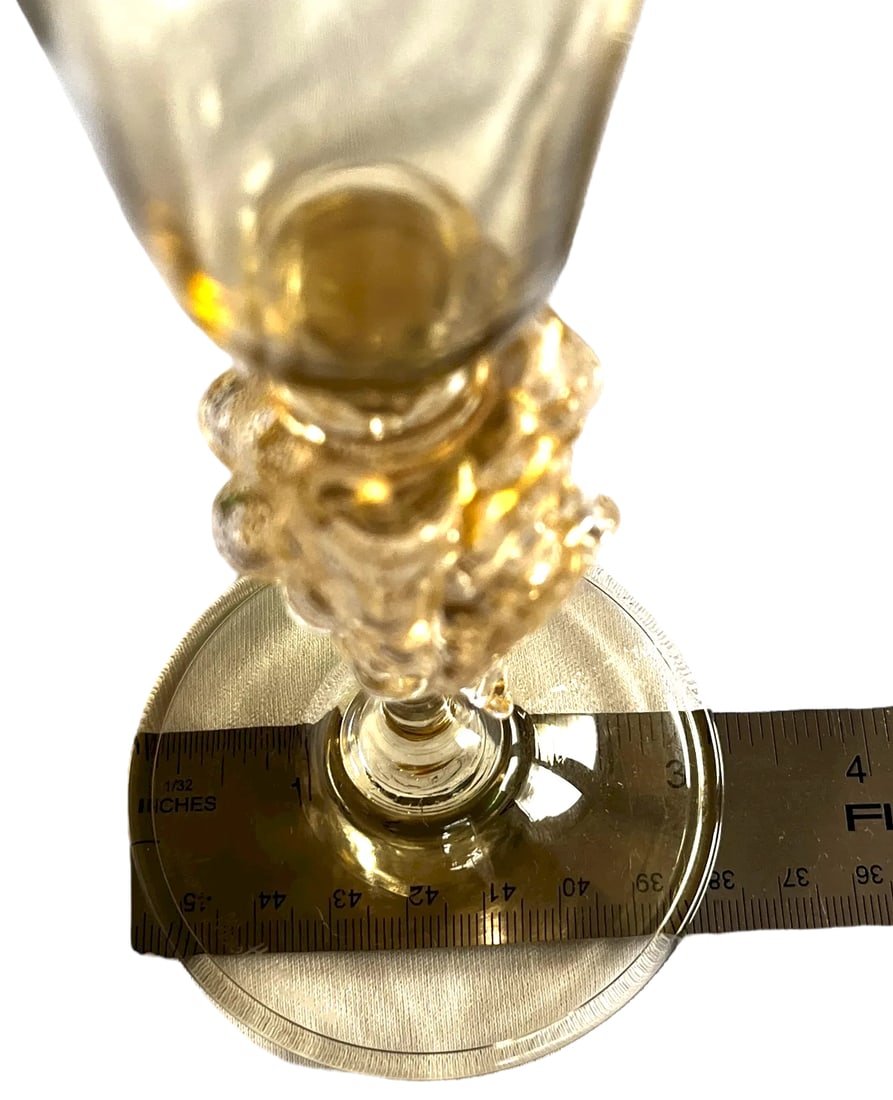 Vintage 1970s Signed Nason Moretti Murano Champagne Flutes With Grape Cluster Stems Gold Infused - A - 9