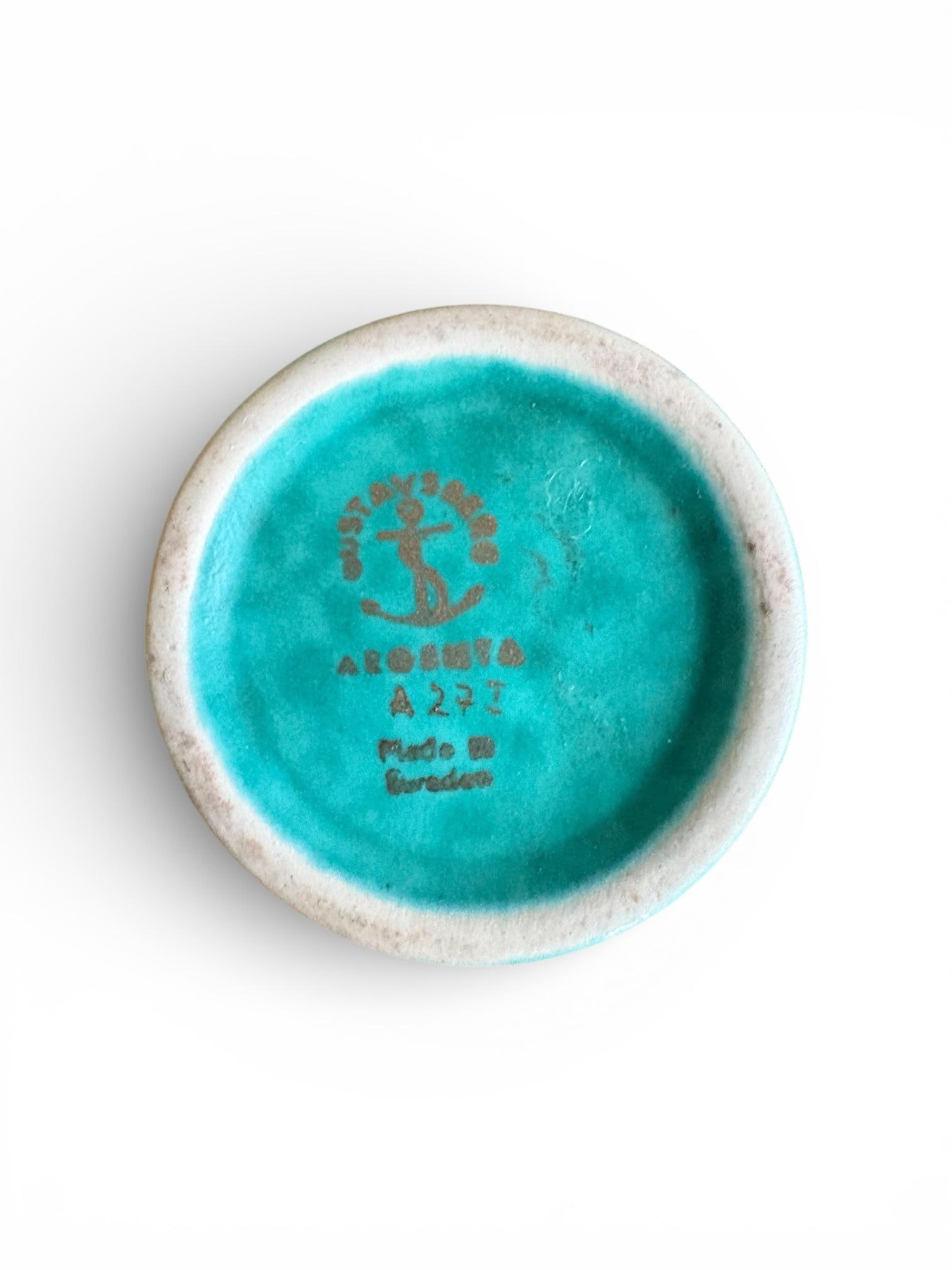 1940s Wilhelm Kage for Gustavsberg Floral "Argenta" Teal Stoneware Bud Vase or Pen Holder, Sweden - 3