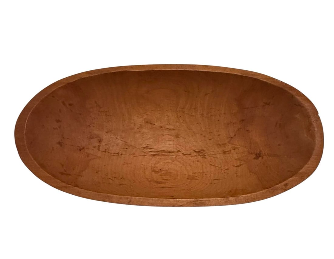 Vintage Primitive 17 3/4" Wooden Oval Dough or Trencher Bowl - 2