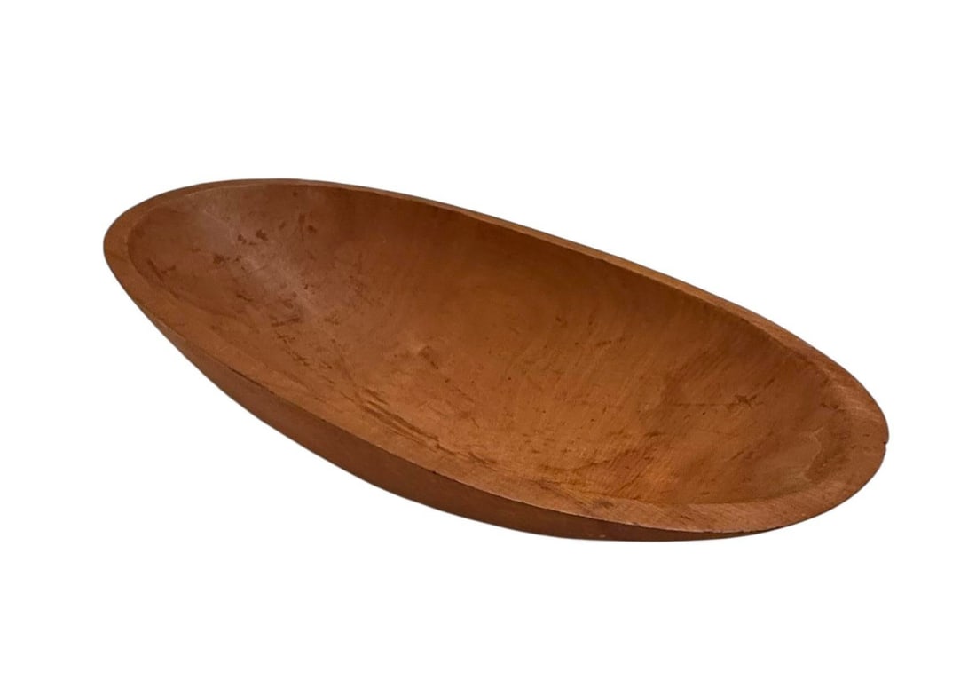 Vintage Primitive 17 3/4" Wooden Oval Dough or Trencher Bowl - 3