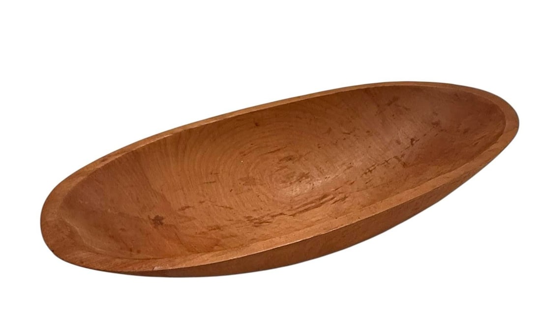Vintage Primitive 17 3/4" Wooden Oval Dough or Trencher Bowl - 5