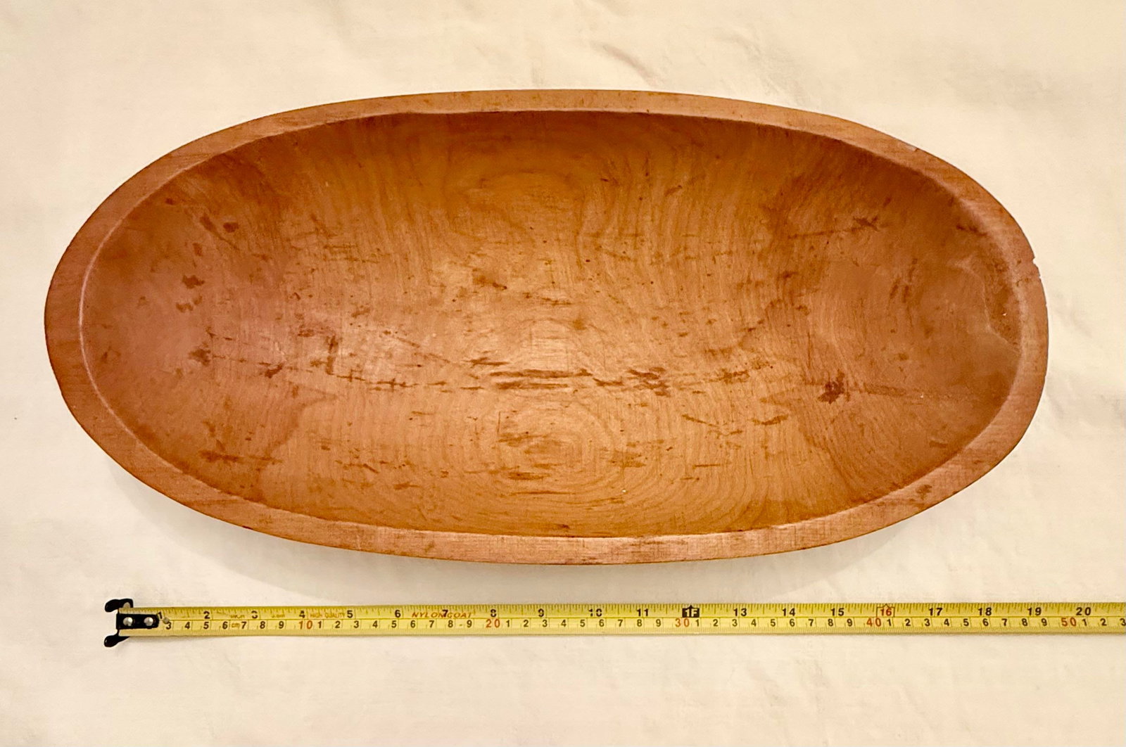 Vintage Primitive 17 3/4" Wooden Oval Dough or Trencher Bowl - 9