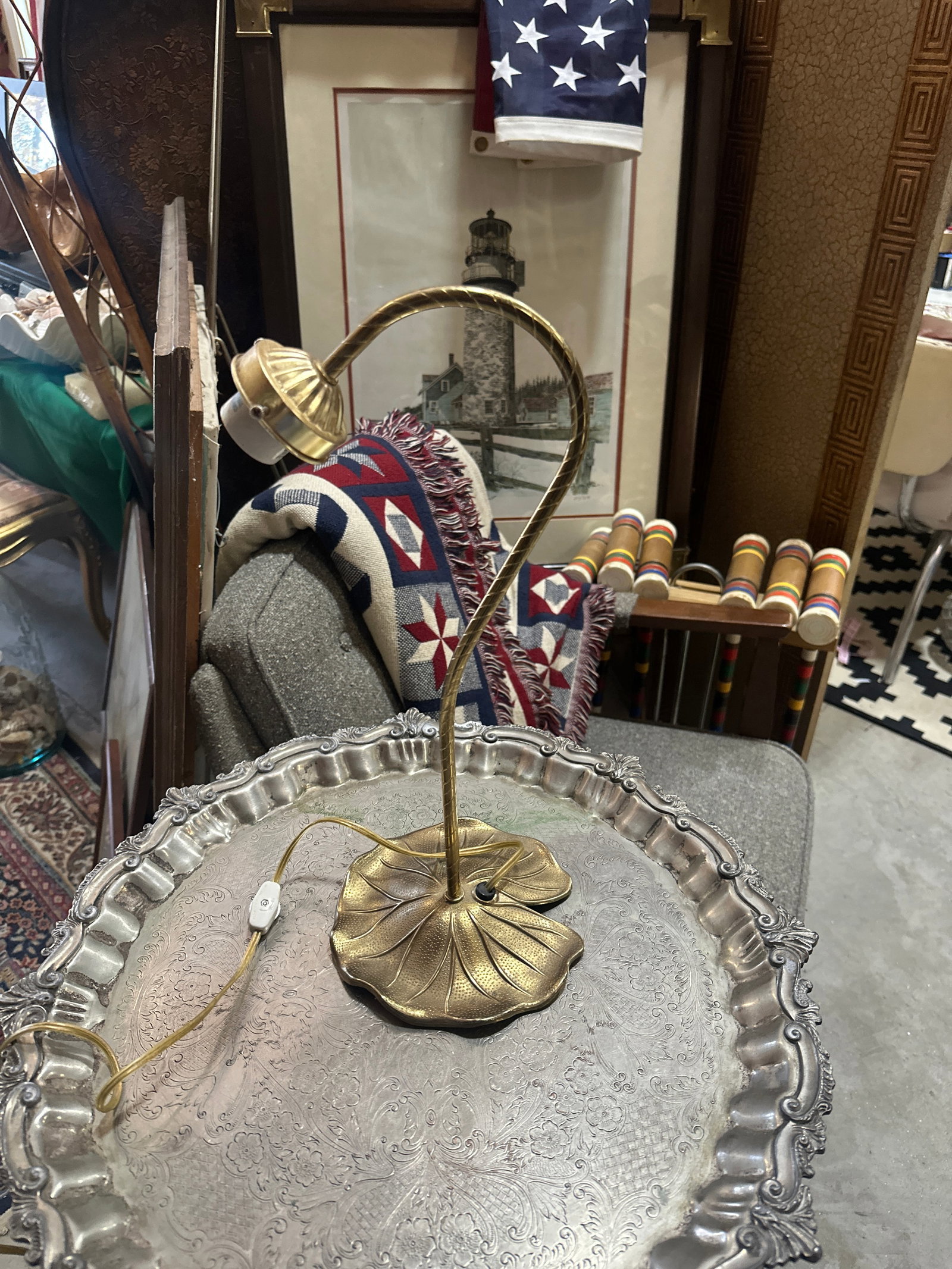 Vintage Brass Tulip Style Table Lamp - 3