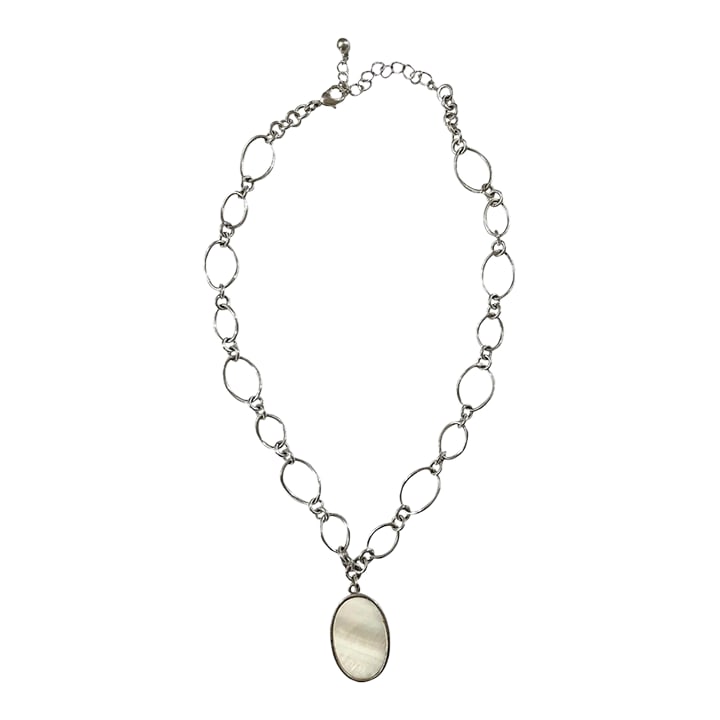 Vintage Sterling Silver Chain Link Necklace With Mother of Pearl Pendant (1 of 3)