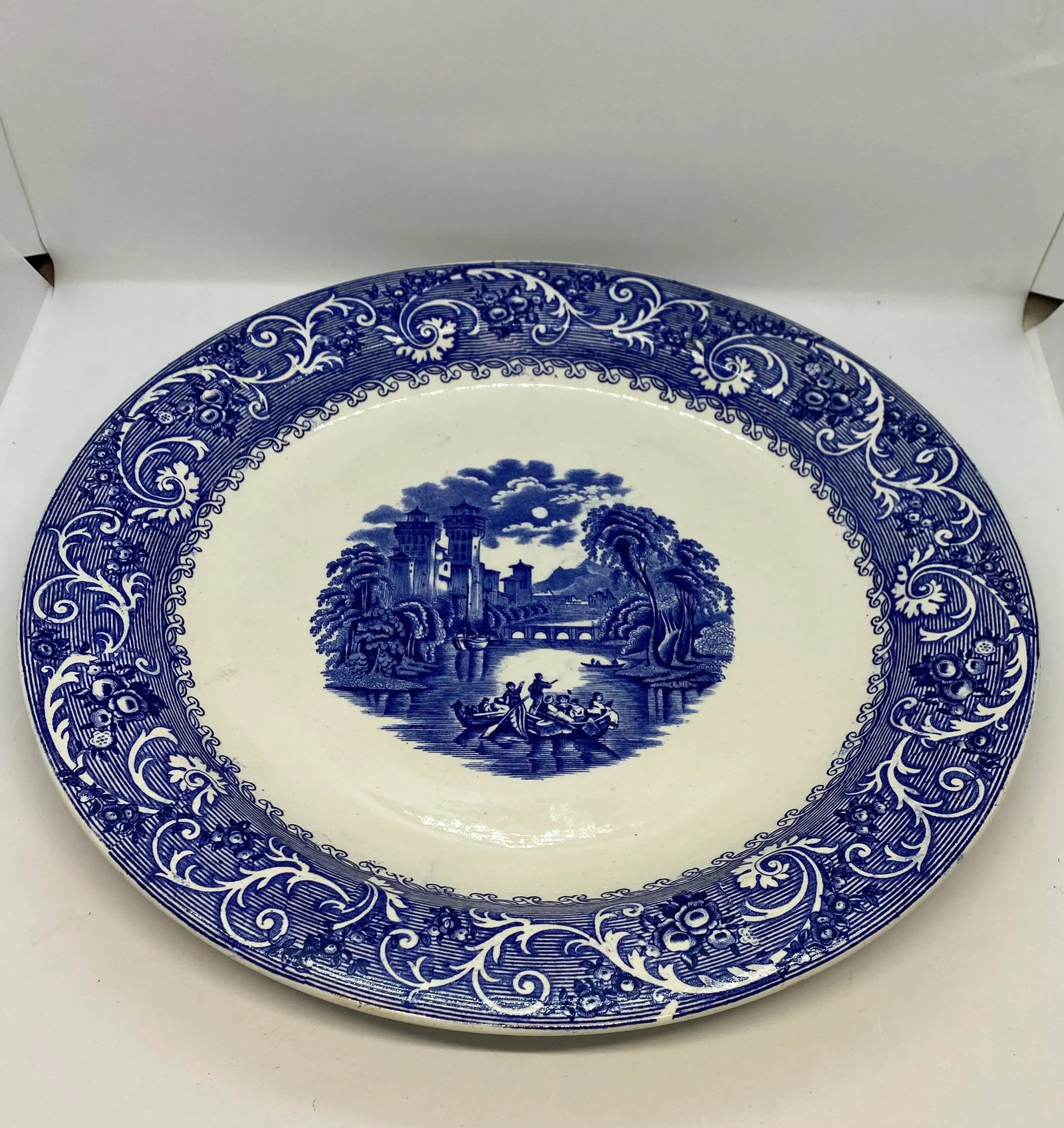 Antique Late 19th Century Ridgways Blue & White "Rhine" Transferware Chop Plate - 2