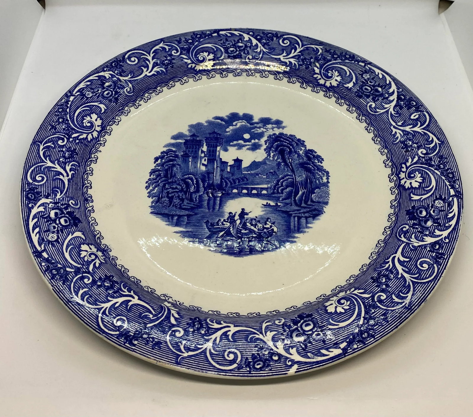 Antique Late 19th Century Ridgways Blue & White "Rhine" Transferware Chop Plate - 3