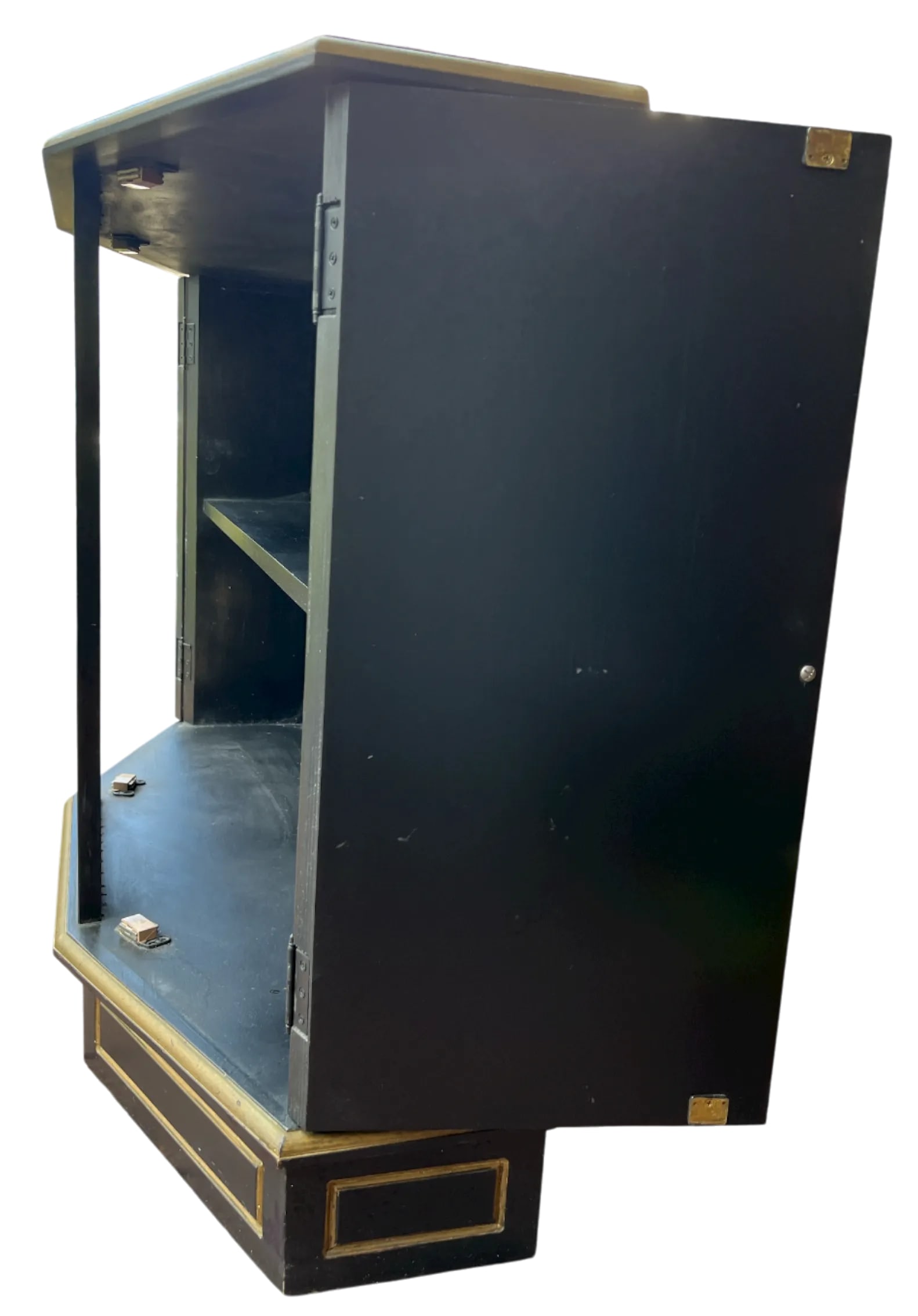 Hollywood Regency Black & Gold Trapezoid Credenza or Bath Vanity Cabinet in the Style of Dorothy Dra - 5