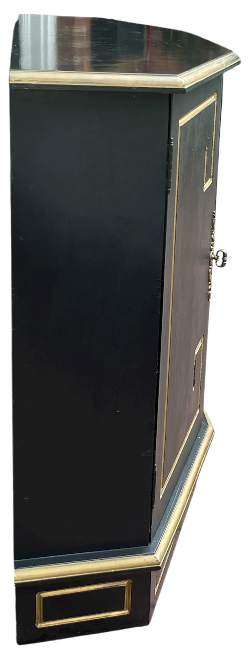 Hollywood Regency Black & Gold Trapezoid Credenza or Bath Vanity Cabinet in the Style of Dorothy Dra - 7