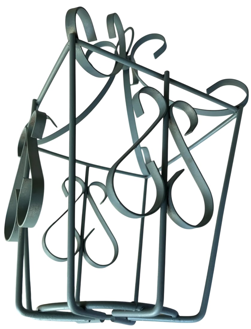 Vintage Pale Sage Green Wrought Iron Lantern Frame - Hollywood Regency French Provincial Style - 4