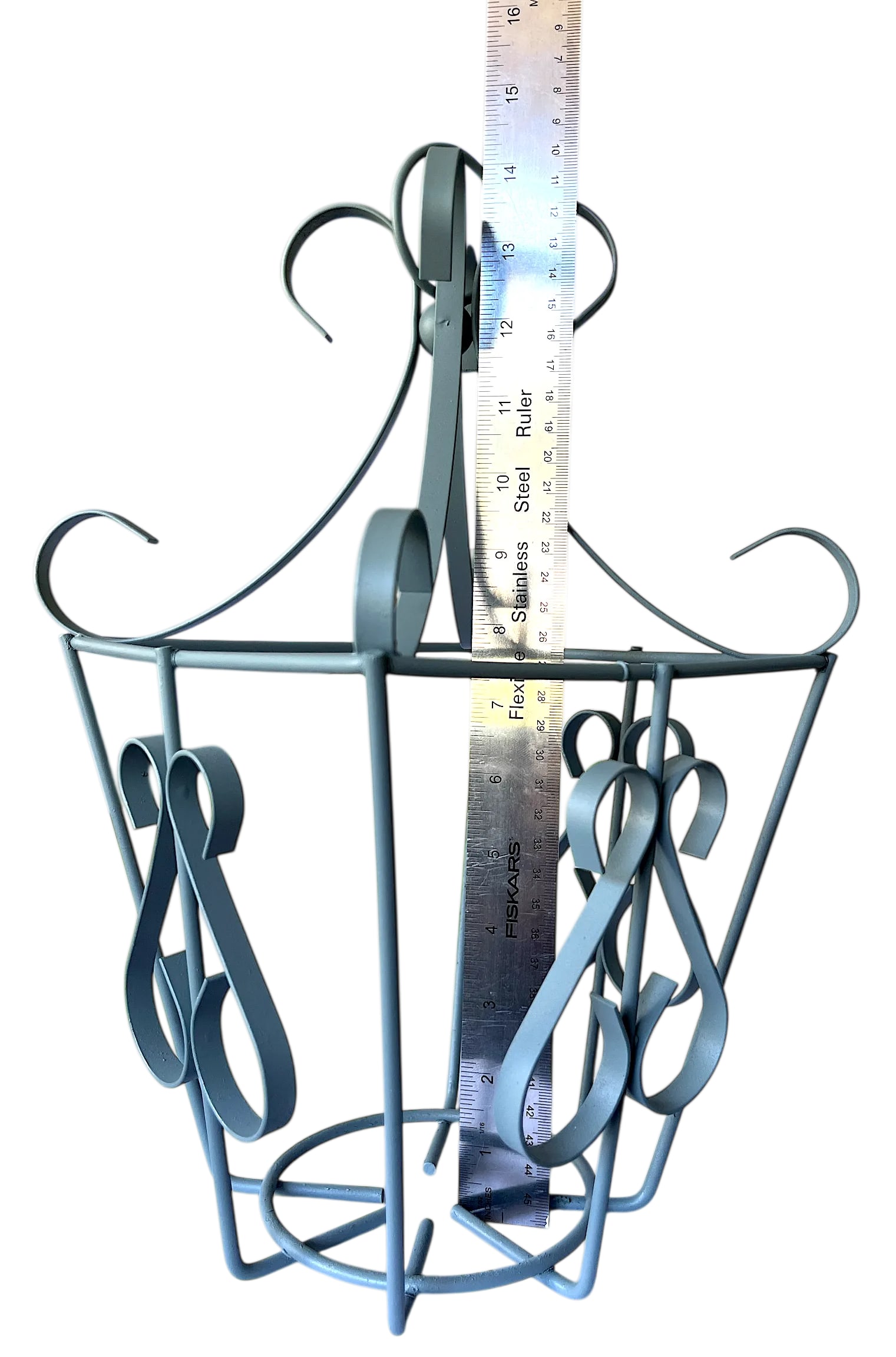 Vintage Pale Sage Green Wrought Iron Lantern Frame - Hollywood Regency French Provincial Style - 8