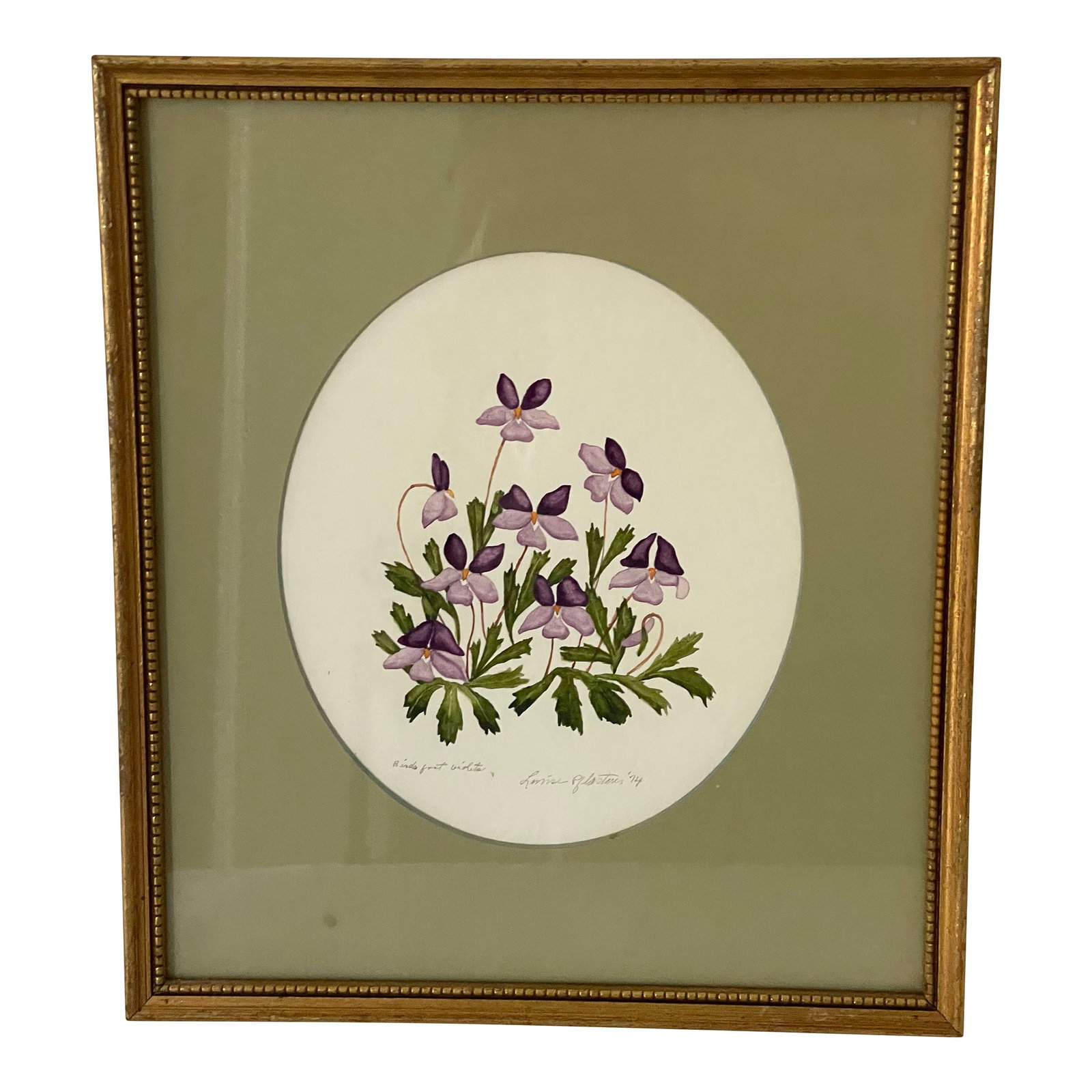 20 Th C Watercolor of Violets Signed Dated: 29 th c Vintahe watercolor on woven paper signed and dated, framed. Condition: Alterations: Original Condition Unaltered Imperfections: Some Imperfections Condition Notes: Good condition Origin: