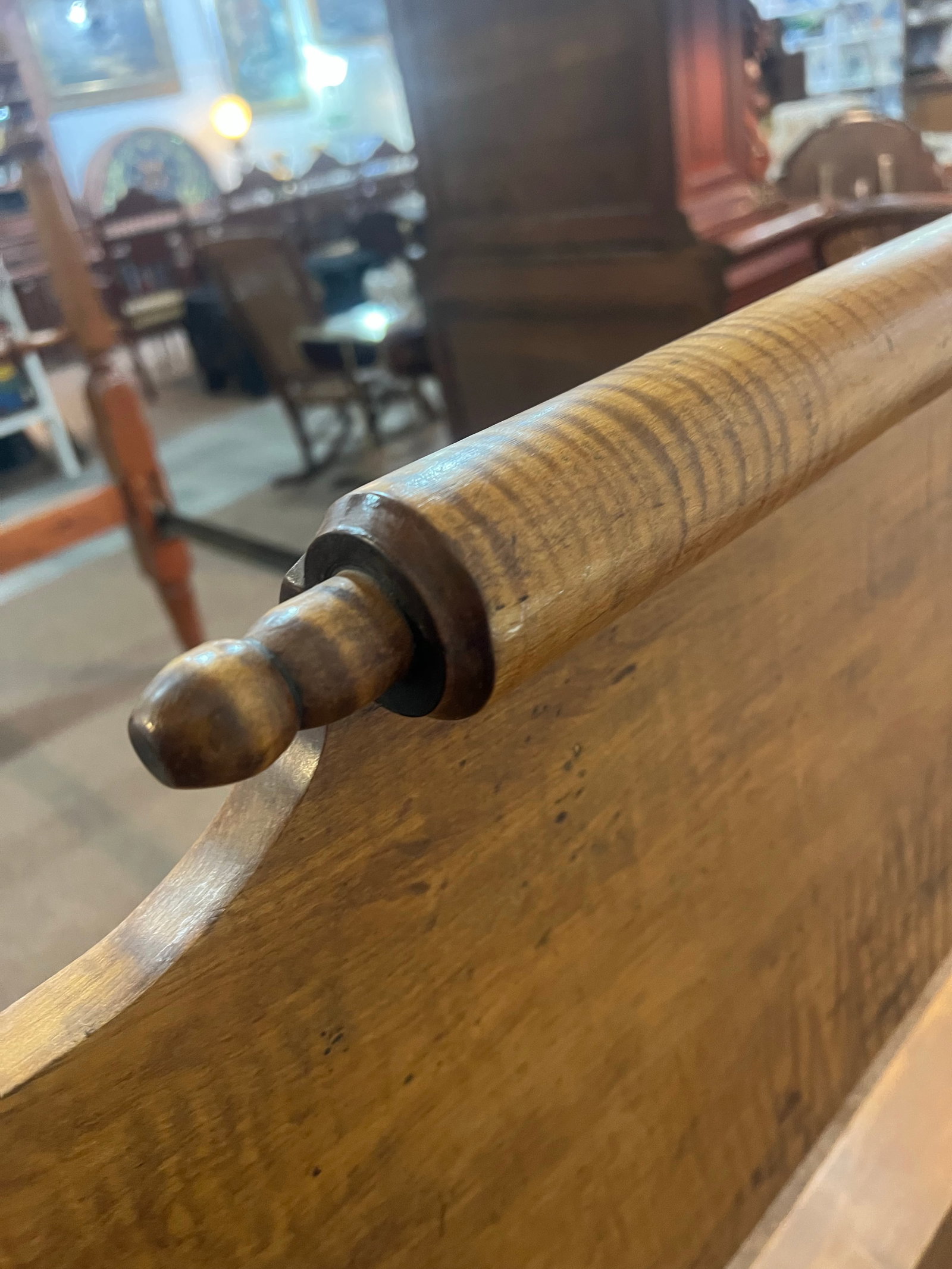 Tiger Maple Colonial Virginia Acorn Full Bed Frame 1800's - 11