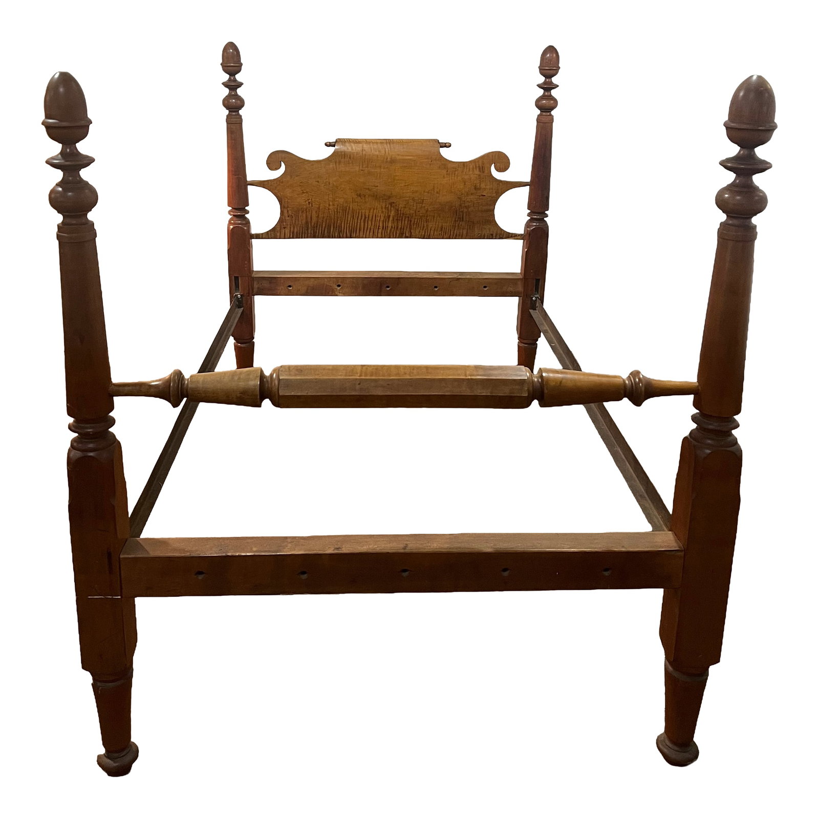 Tiger Maple Colonial Virginia Acorn Full Bed Frame 1800's (1 of 12)