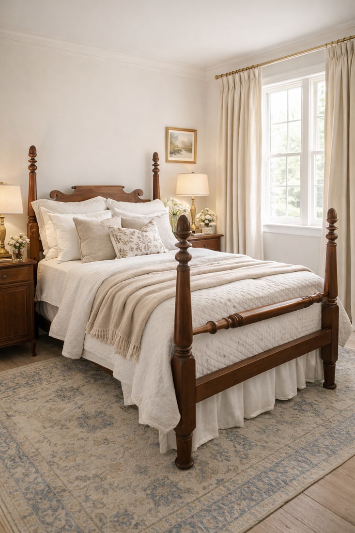 Tiger Maple Colonial Virginia Acorn Full Bed Frame 1800's - 2