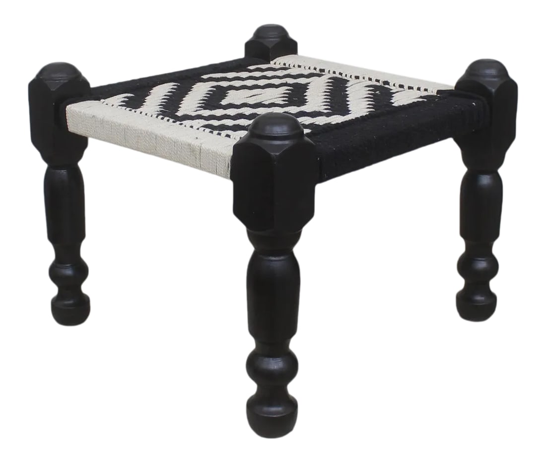 Tribal Turkish Abstract Indoor/Outdoor Bench: Stylish sophisticated and out of ordinary handmade bench crafted by skilled artisans using cotton and wood is a multi-purpose fashion statement, which will add dimension, color and style to your decor
