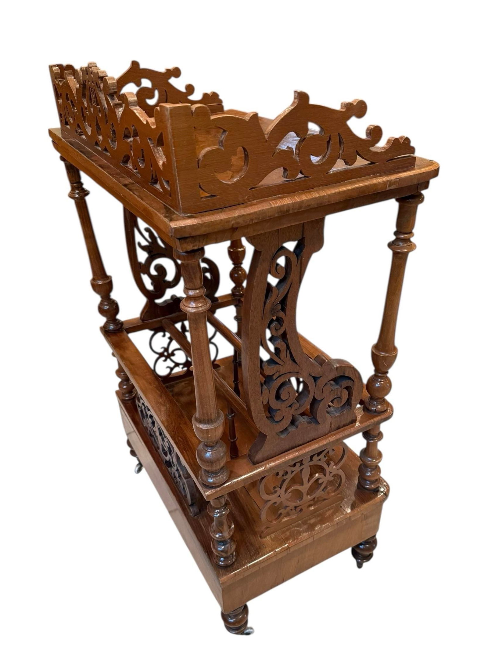 Late 19th Century Victorian Burr Walnut Canterbury / Sheet Music What-Not on Castors - Rich Figured - 6